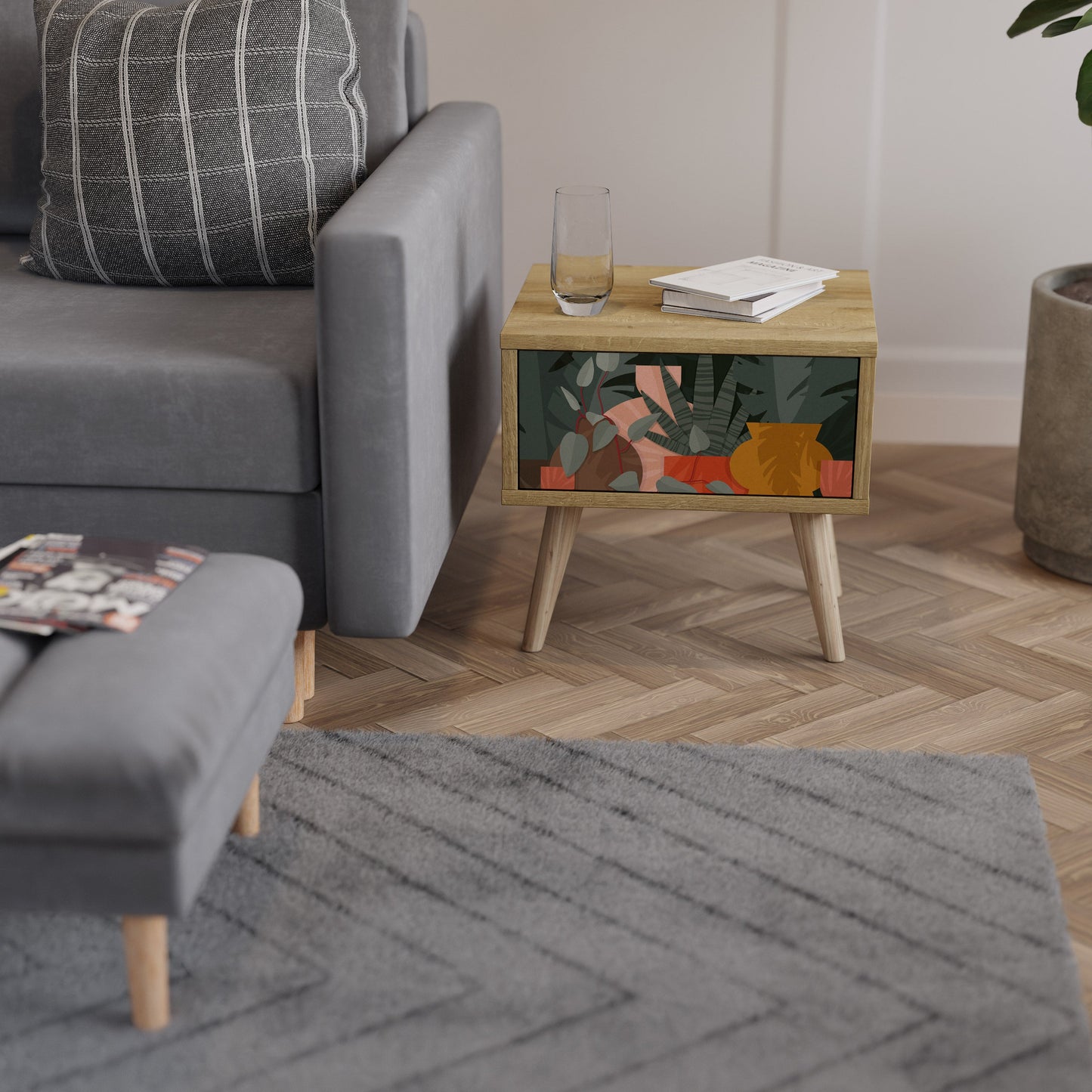 COMPOSIZIONE TROPICALE Comodino Effetto Rovere