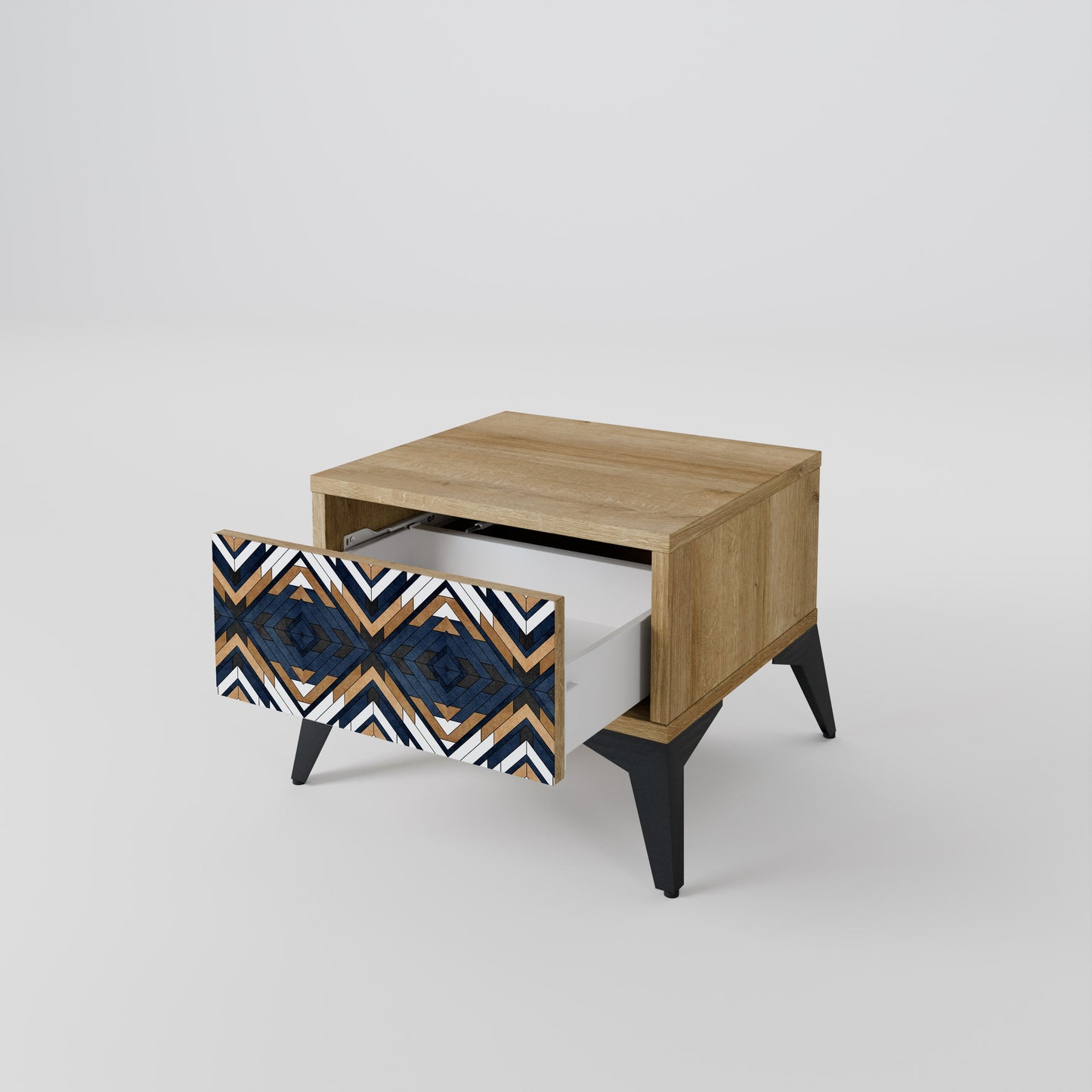 Comodino GEOMETRIA ARTISTICA in effetto rovere