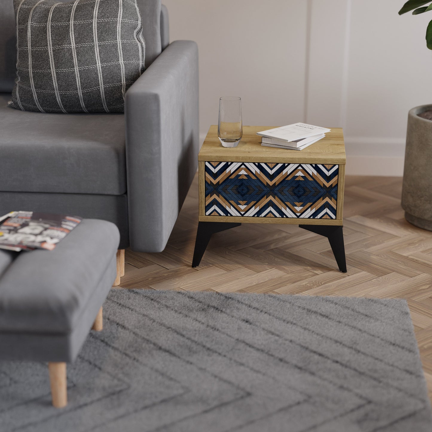 Comodino GEOMETRIA ARTISTICA in effetto rovere