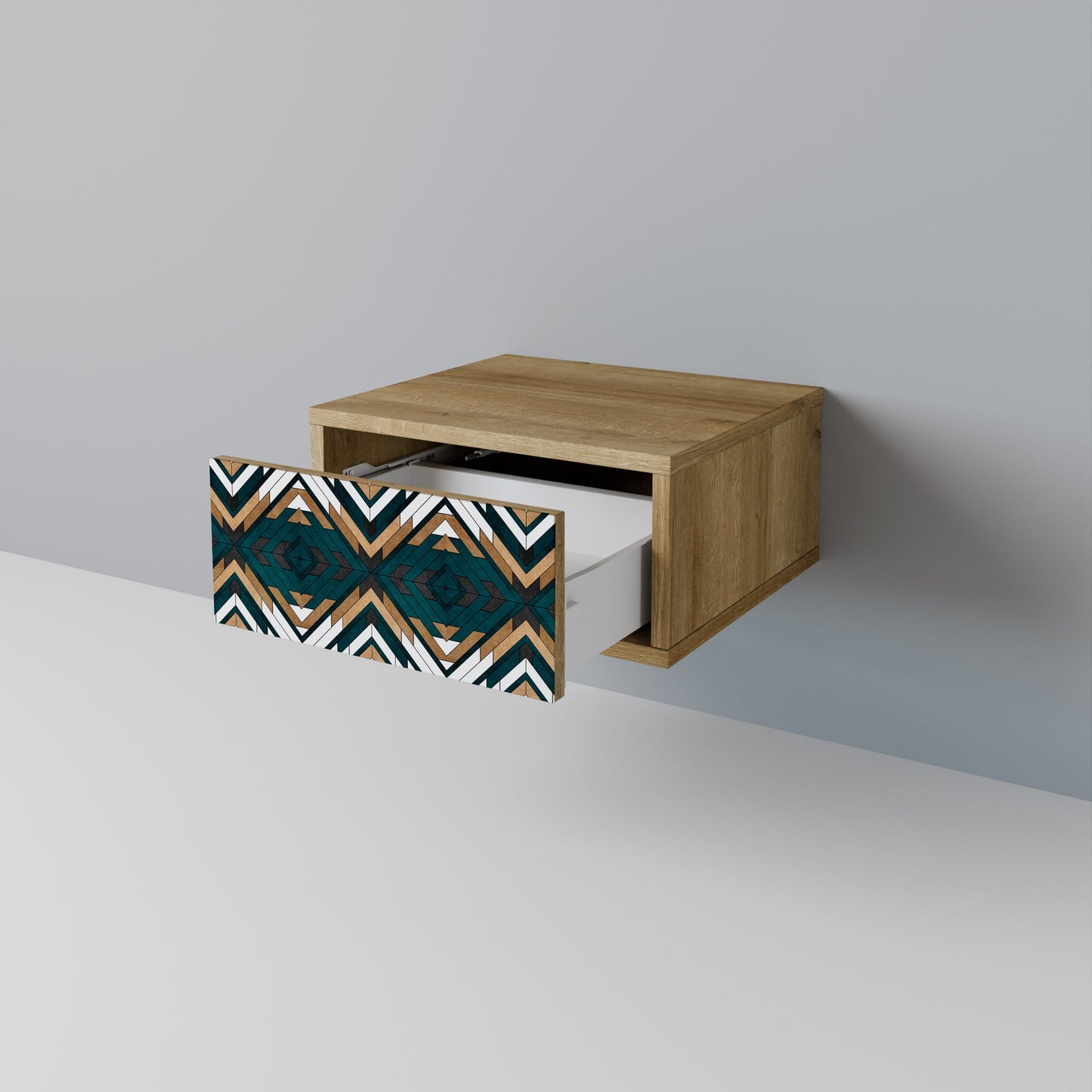 Comodino GEOMETRIA ARTISTICA in effetto rovere