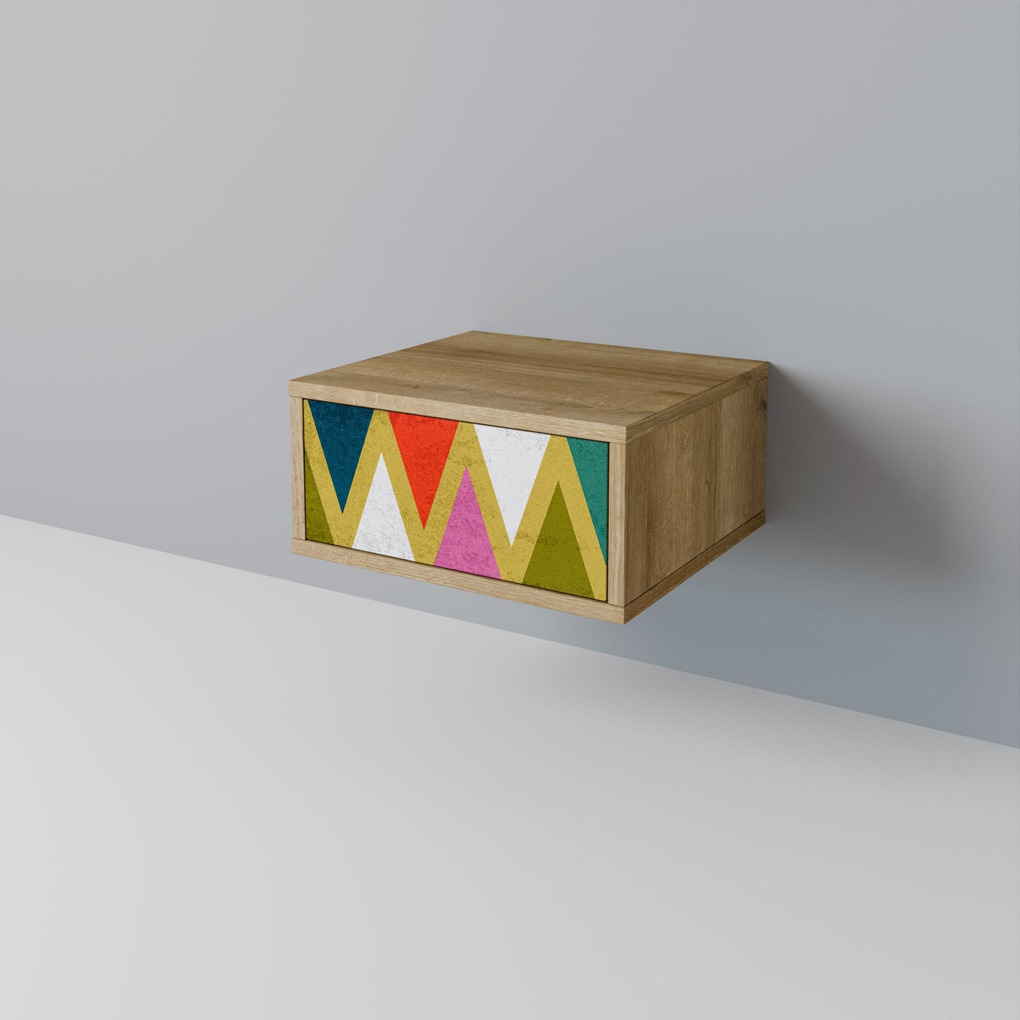 Comodino TRIANGOLI COLORATI in effetto rovere
