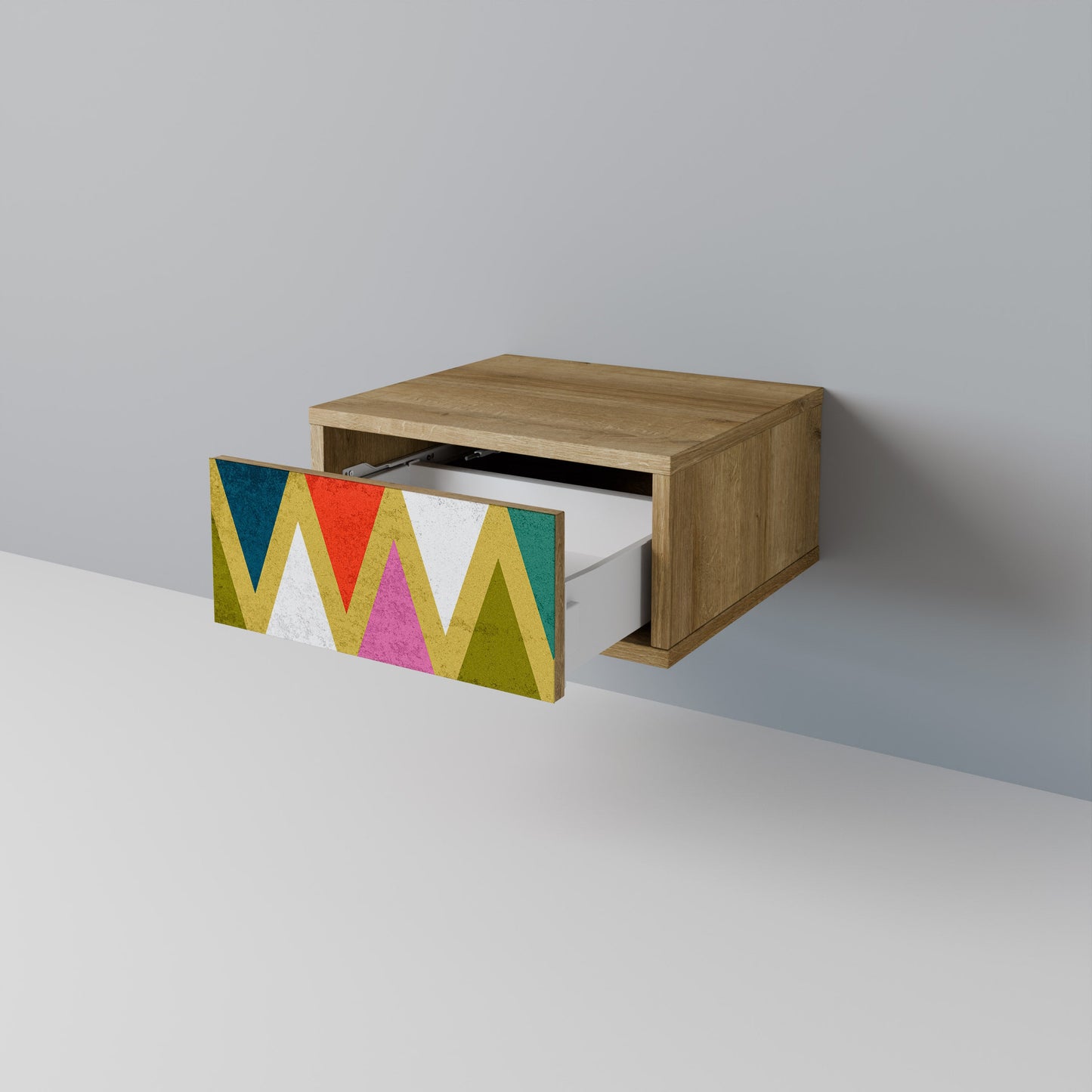 Comodino TRIANGOLI COLORATI in effetto rovere