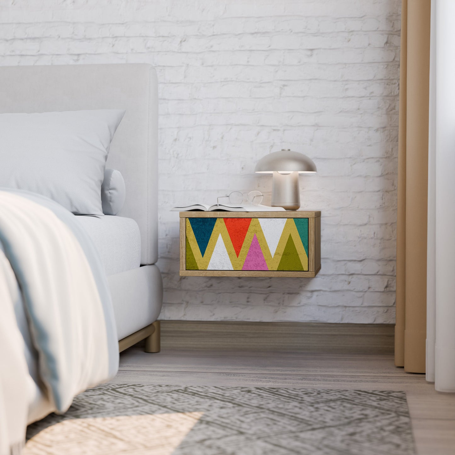 Comodino TRIANGOLI COLORATI in effetto rovere