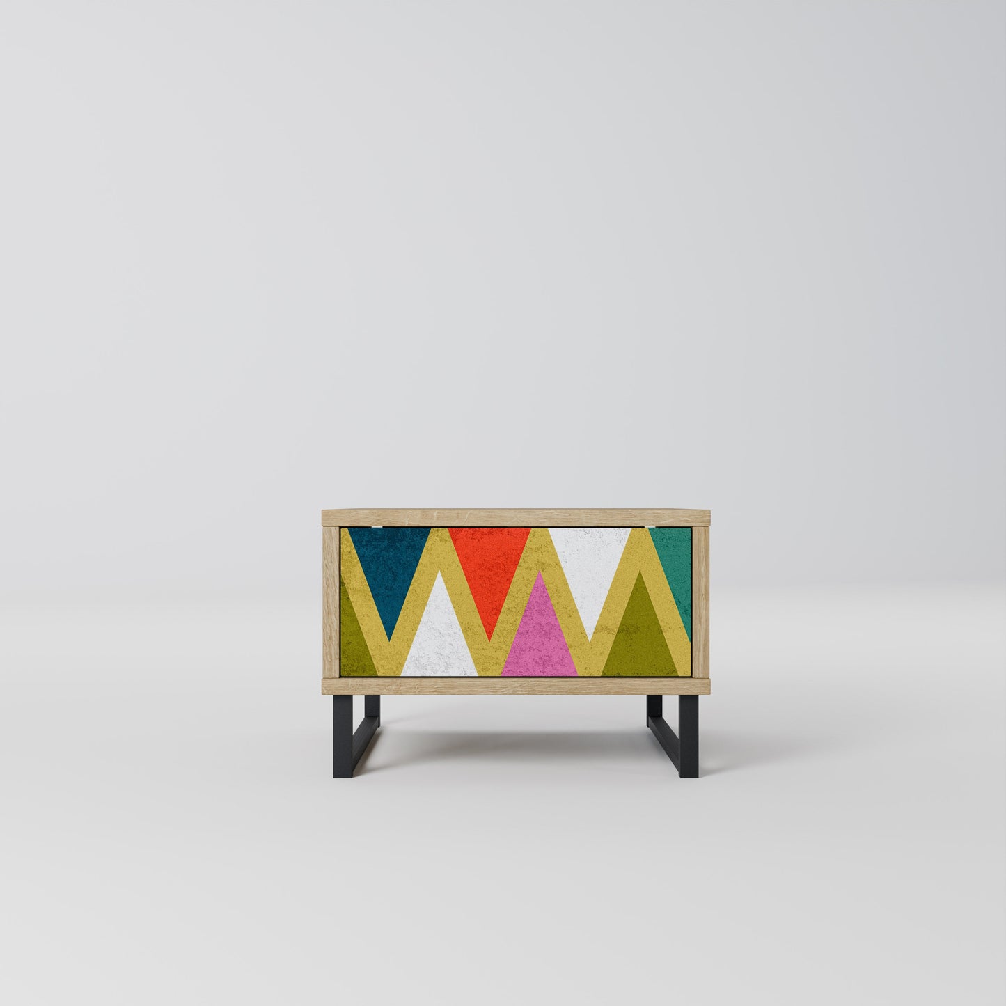Comodino TRIANGOLI COLORATI in effetto rovere