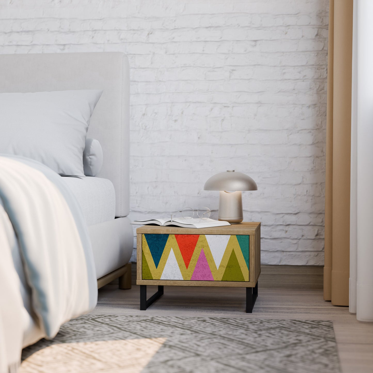 Comodino TRIANGOLI COLORATI in effetto rovere