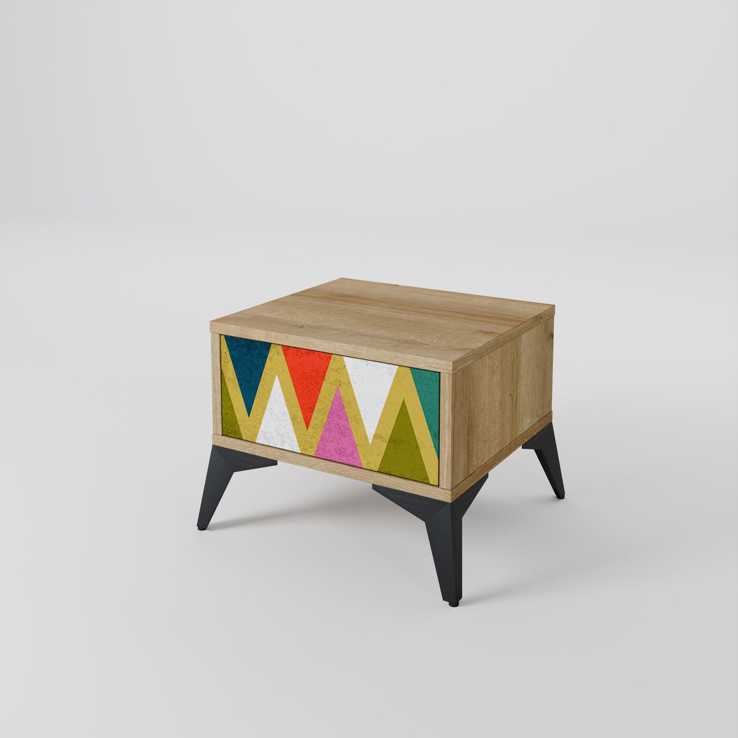 Comodino TRIANGOLI COLORATI in effetto rovere