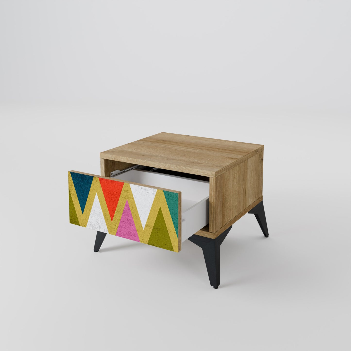Comodino TRIANGOLI COLORATI in effetto rovere