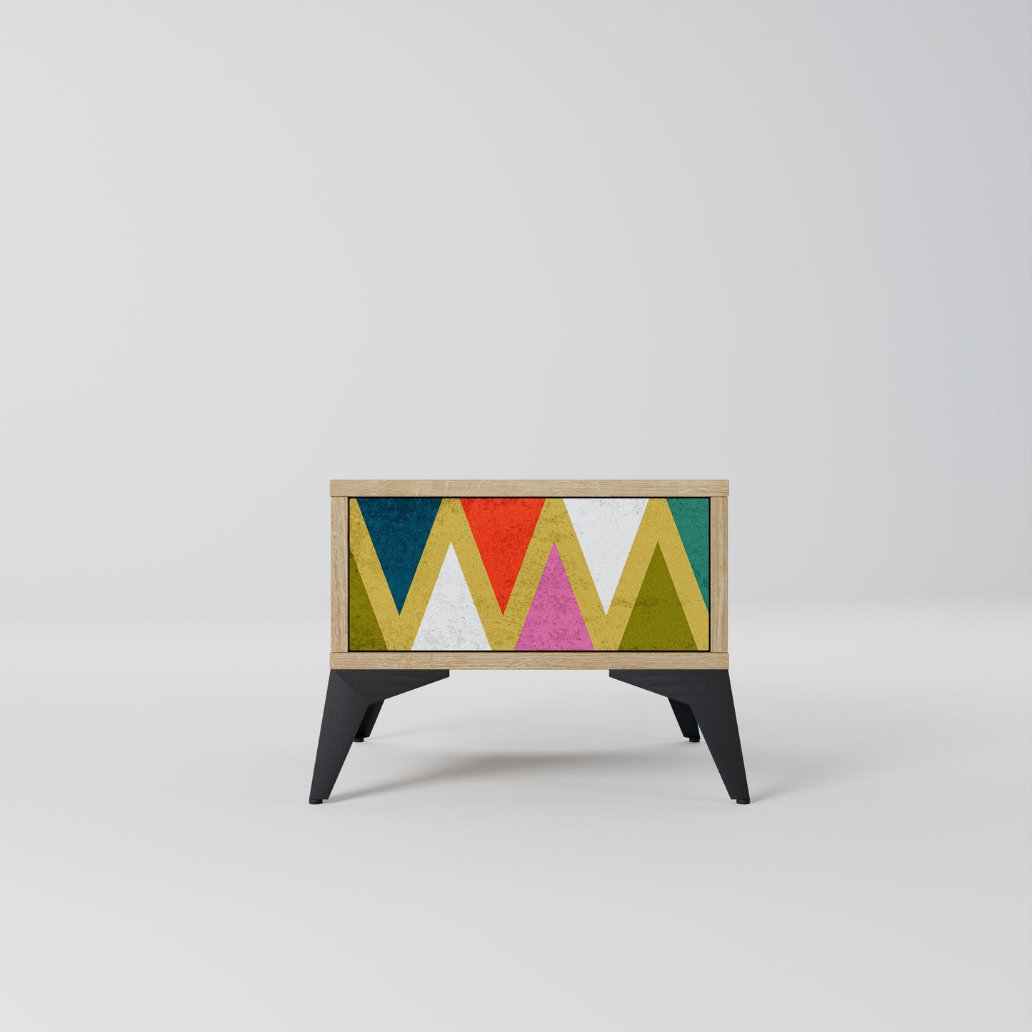 Comodino TRIANGOLI COLORATI in effetto rovere