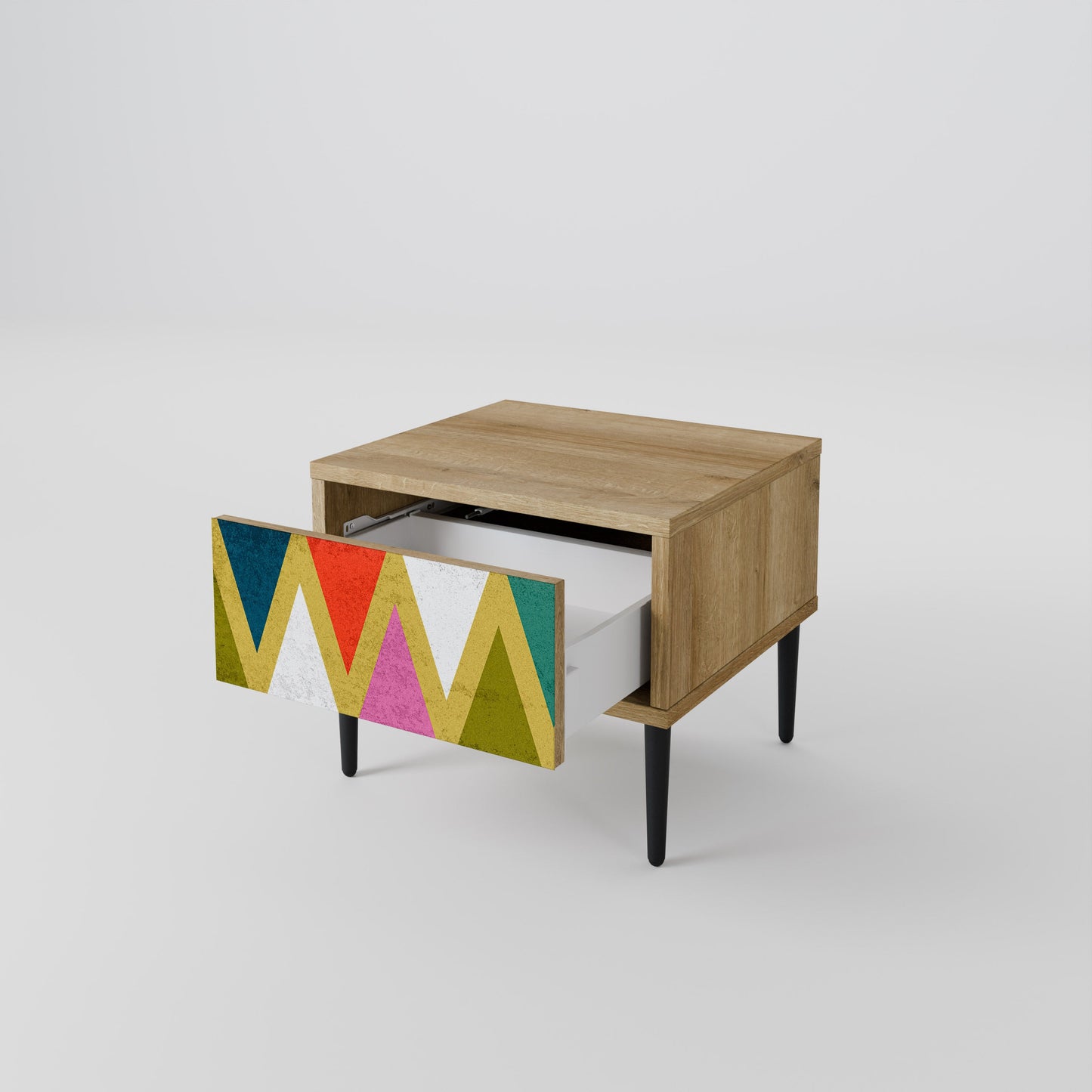 Comodino TRIANGOLI COLORATI in effetto rovere
