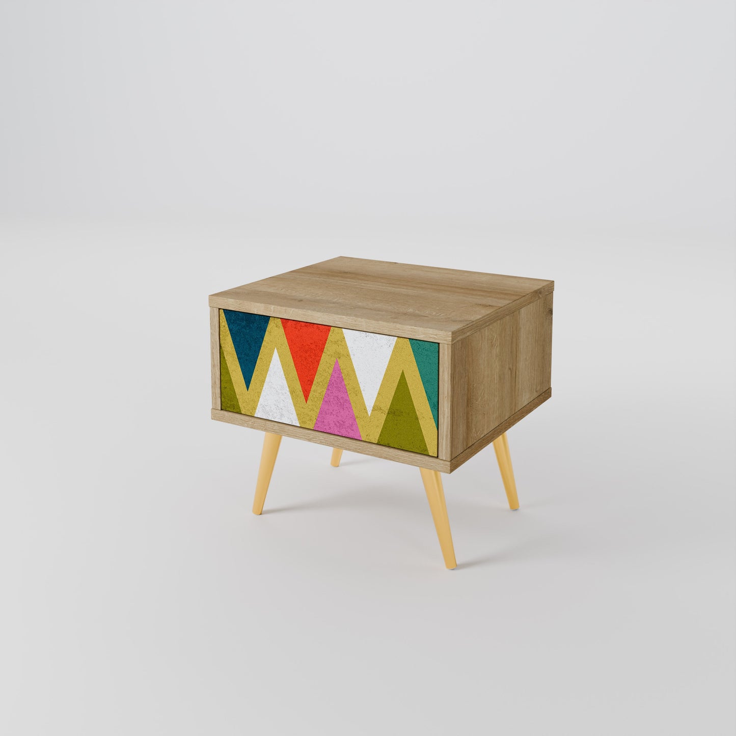 Comodino TRIANGOLI COLORATI in effetto rovere