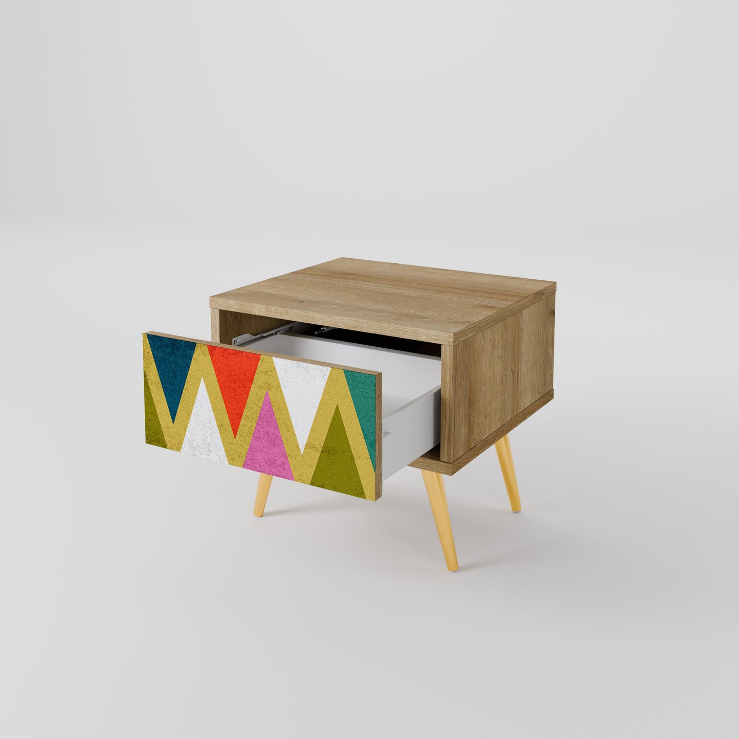 Comodino TRIANGOLI COLORATI in effetto rovere