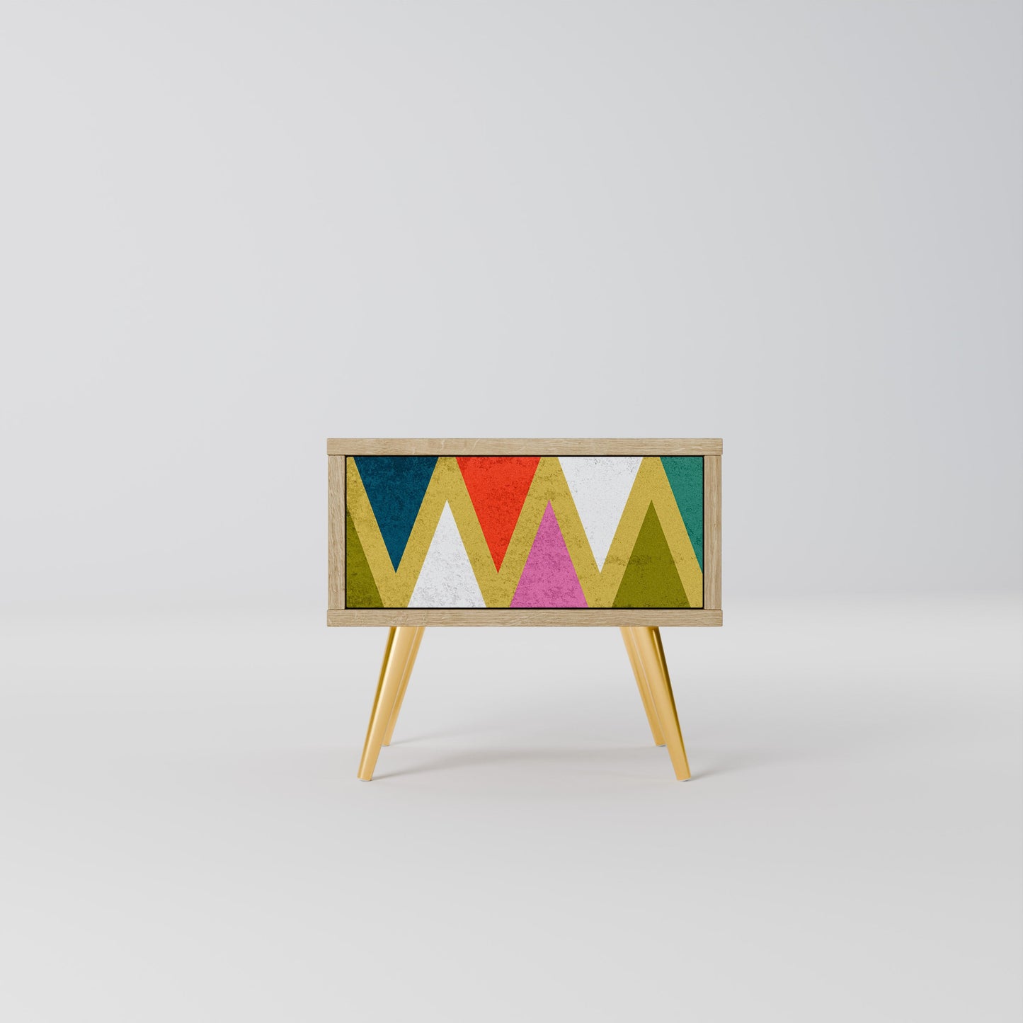 Comodino TRIANGOLI COLORATI in effetto rovere