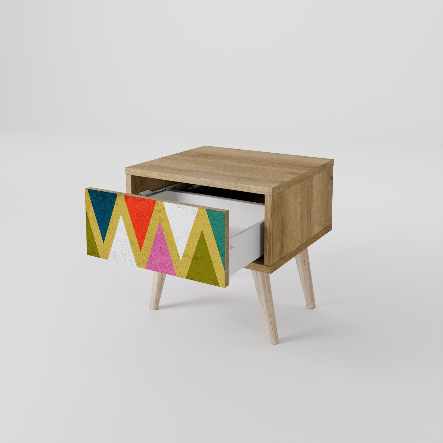 Comodino TRIANGOLI COLORATI in effetto rovere