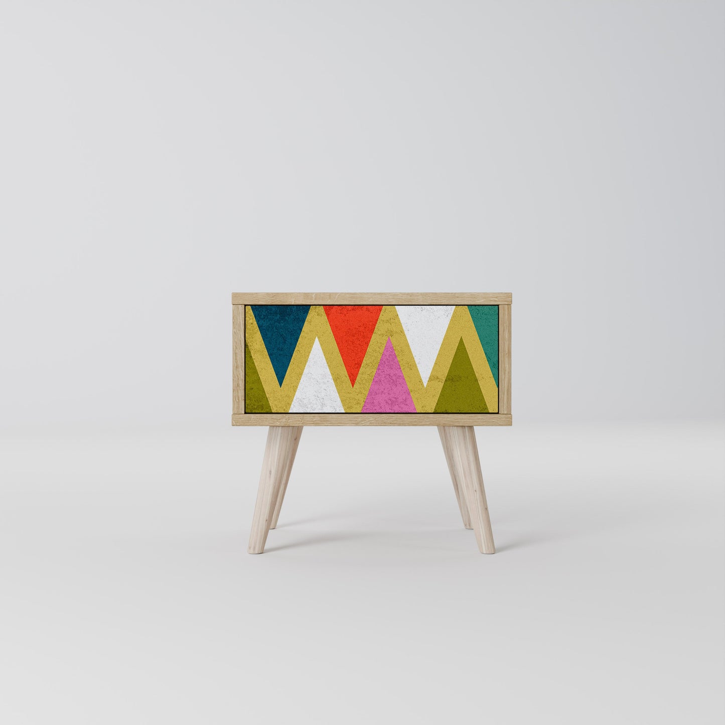 Comodino TRIANGOLI COLORATI in effetto rovere