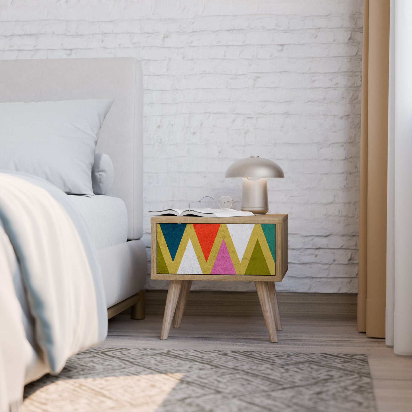 Comodino TRIANGOLI COLORATI in effetto rovere