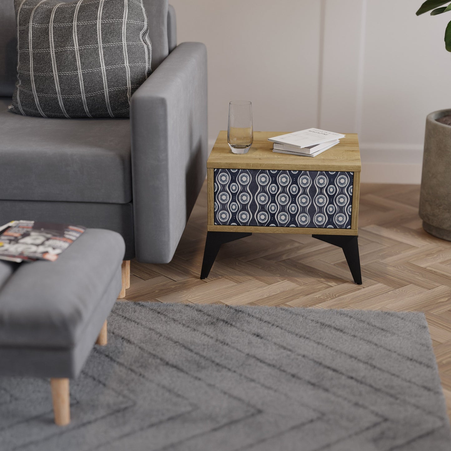 Comodino GRAPHITE EYES effetto rovere