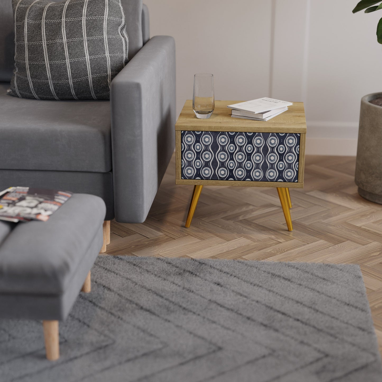 Comodino GRAPHITE EYES effetto rovere