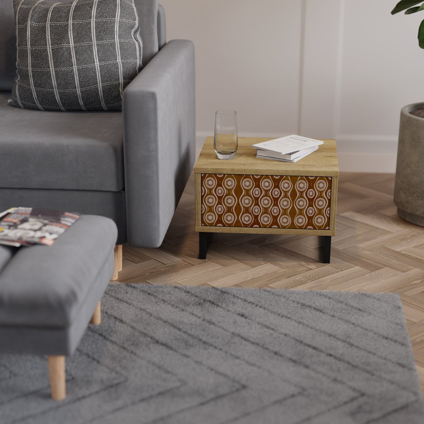 Comodino BROWN EYES in effetto rovere
