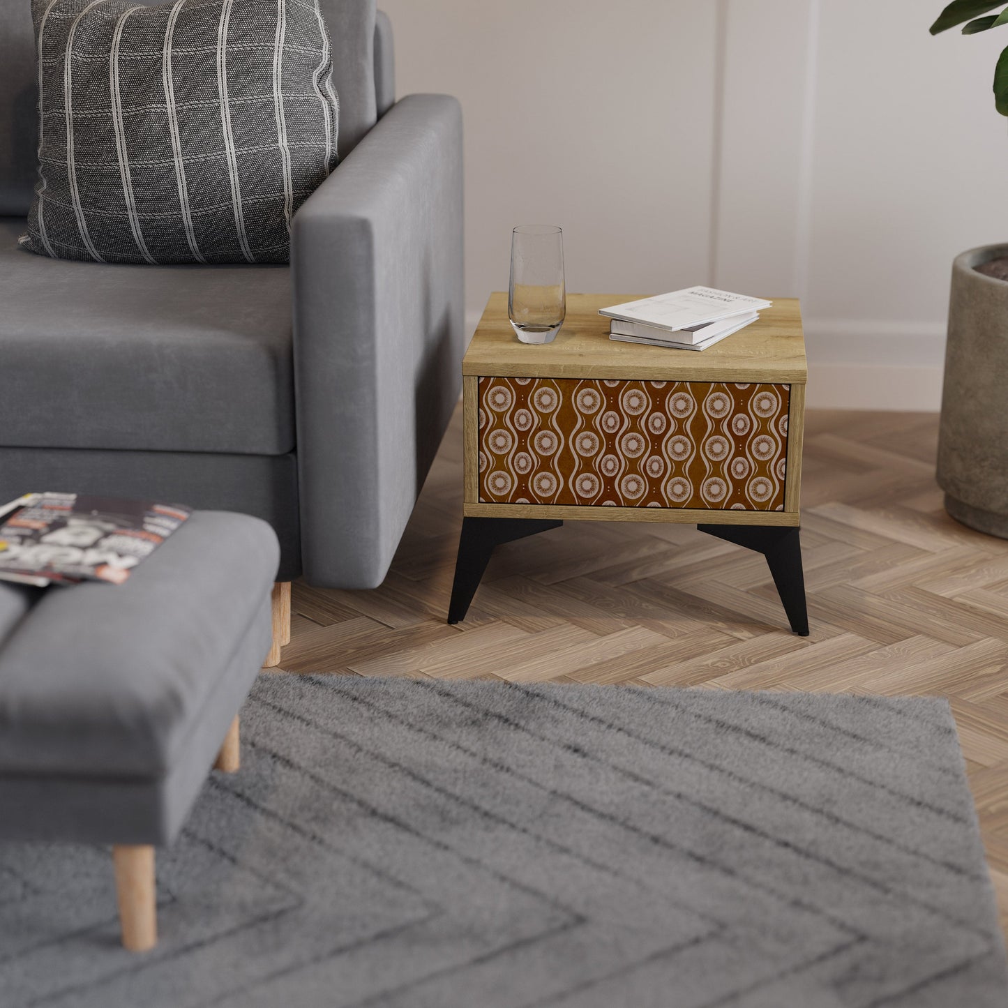Comodino BROWN EYES in effetto rovere