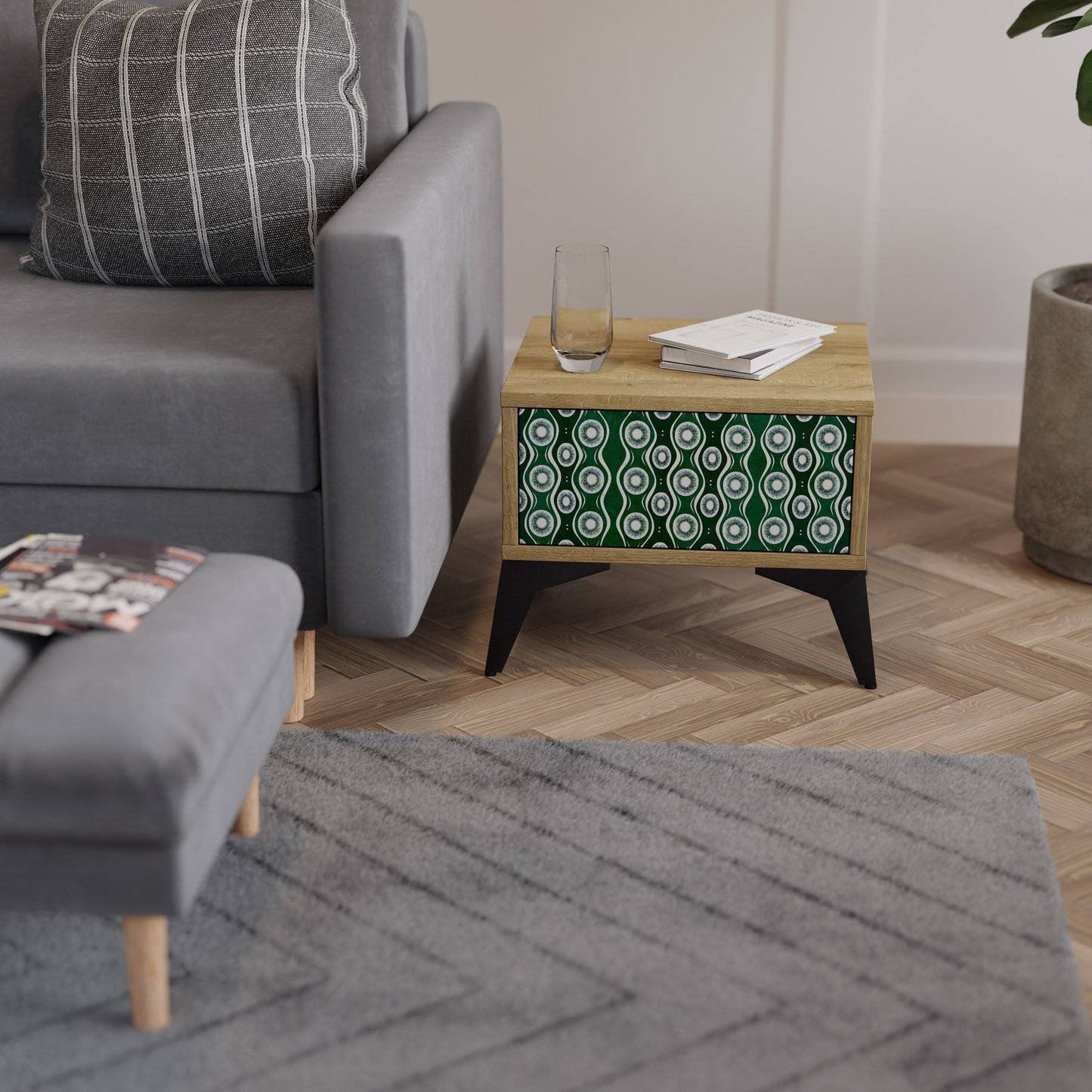 Comodino GREEN EYES effetto rovere