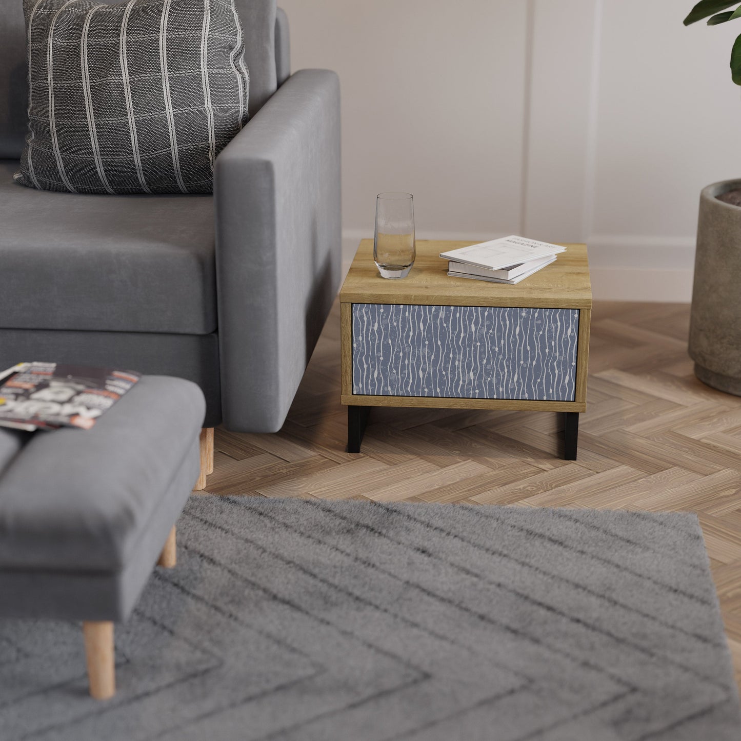 Comodino GRAPHITE RAIN in effetto rovere