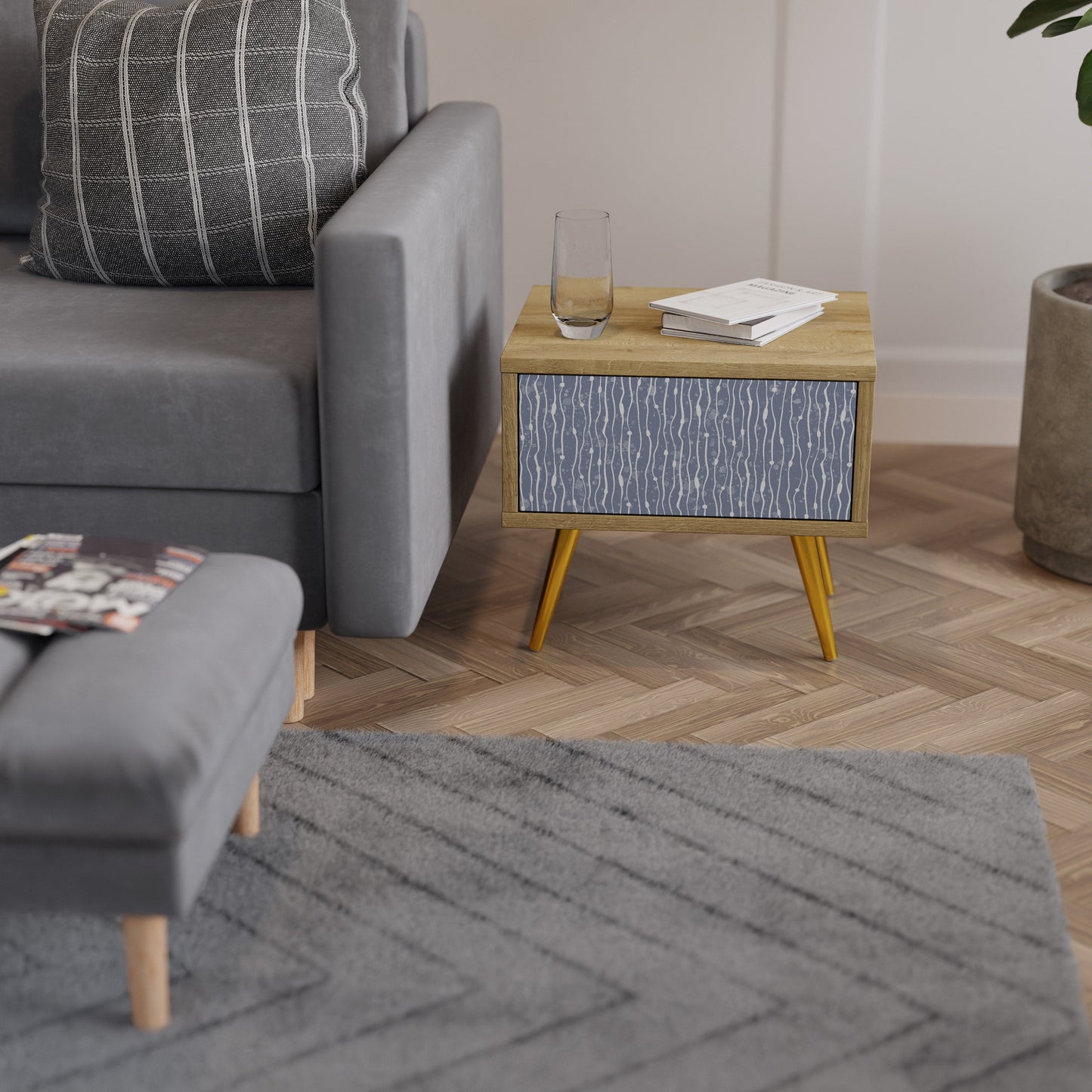 Comodino GRAPHITE RAIN in effetto rovere