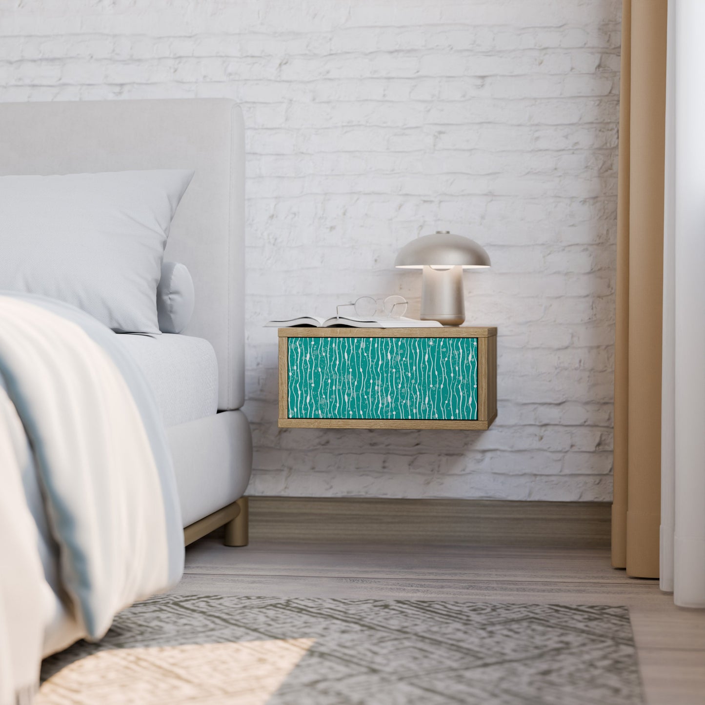 Comodino TURQUOISE RAIN in effetto rovere