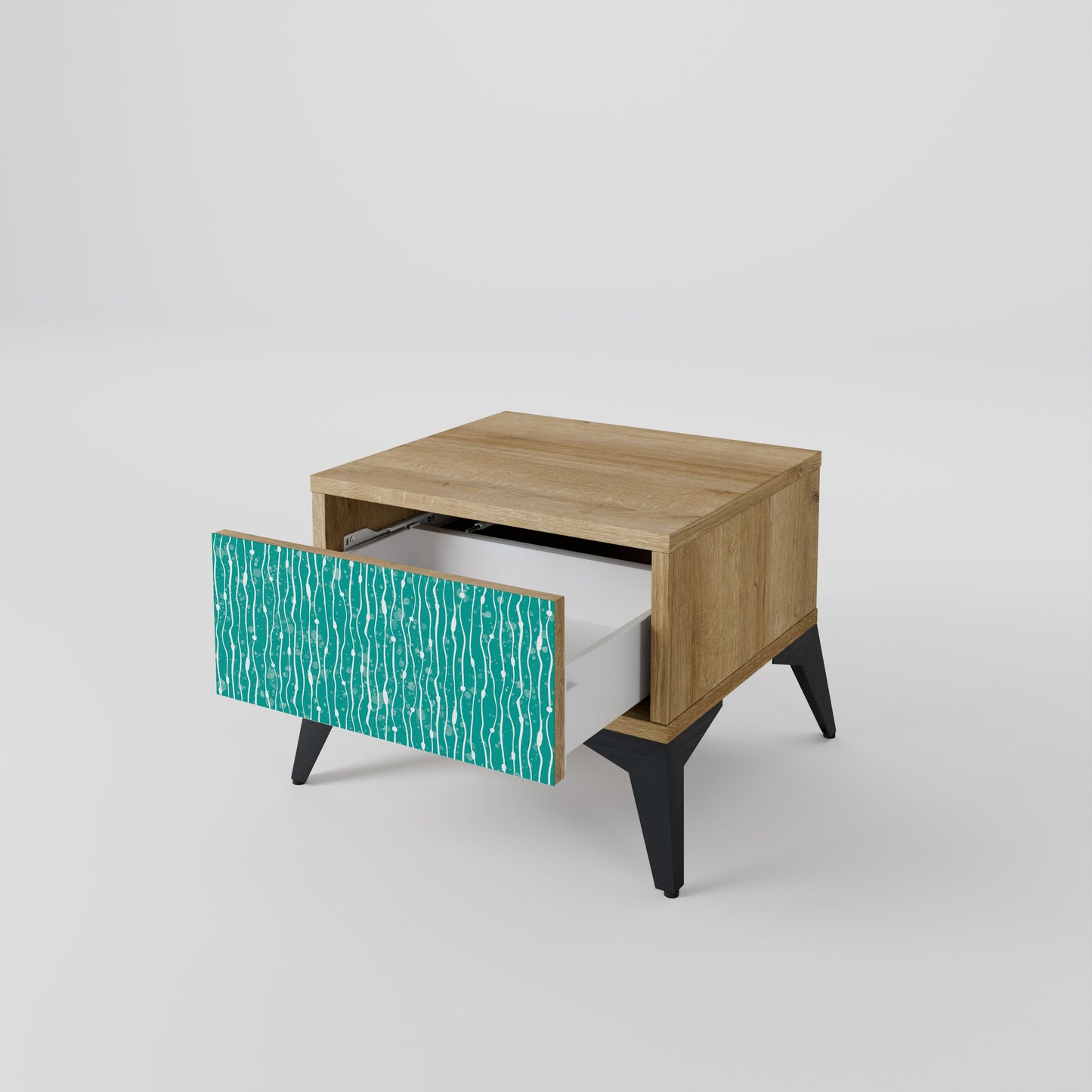 Comodino TURQUOISE RAIN in effetto rovere
