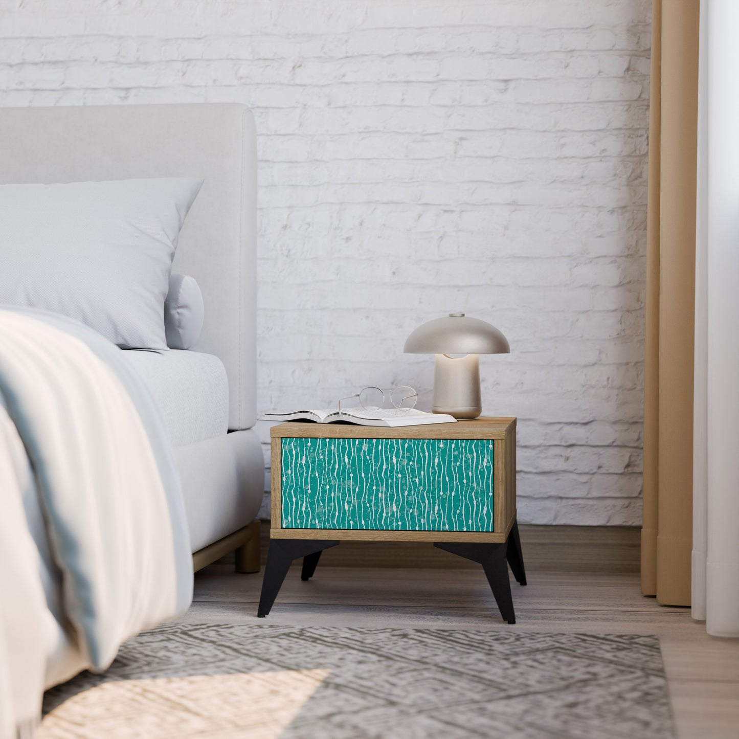 Comodino TURQUOISE RAIN in effetto rovere