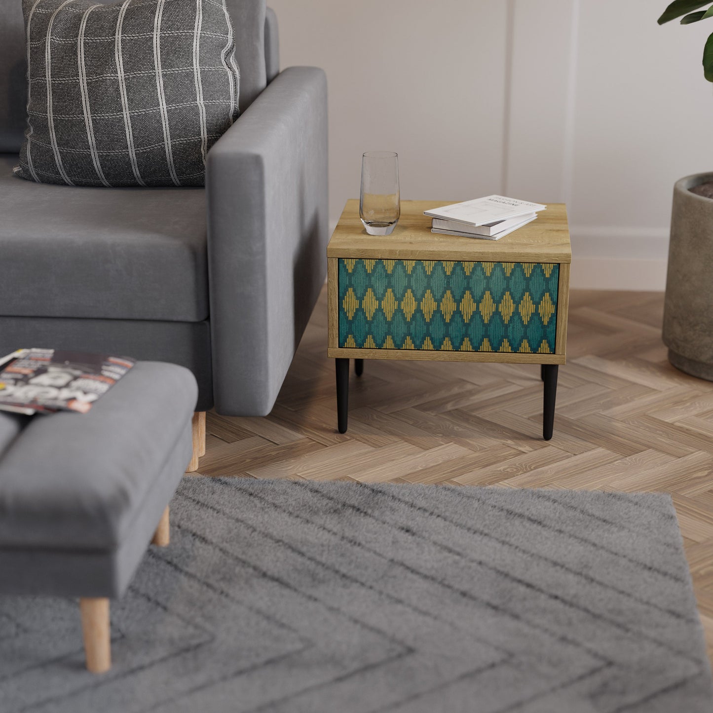 Comodino POLYGONS in effetto rovere