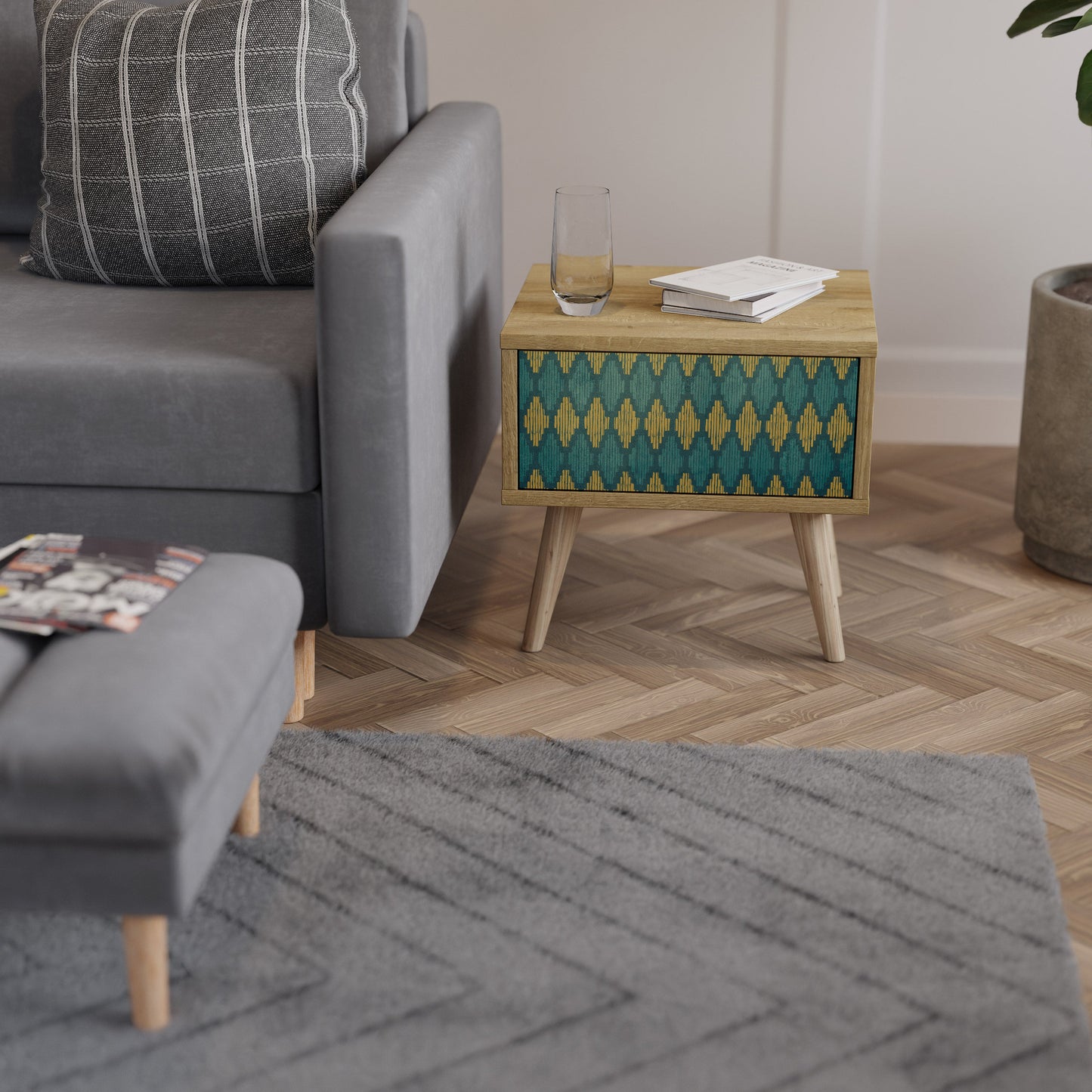 Comodino POLYGONS in effetto rovere