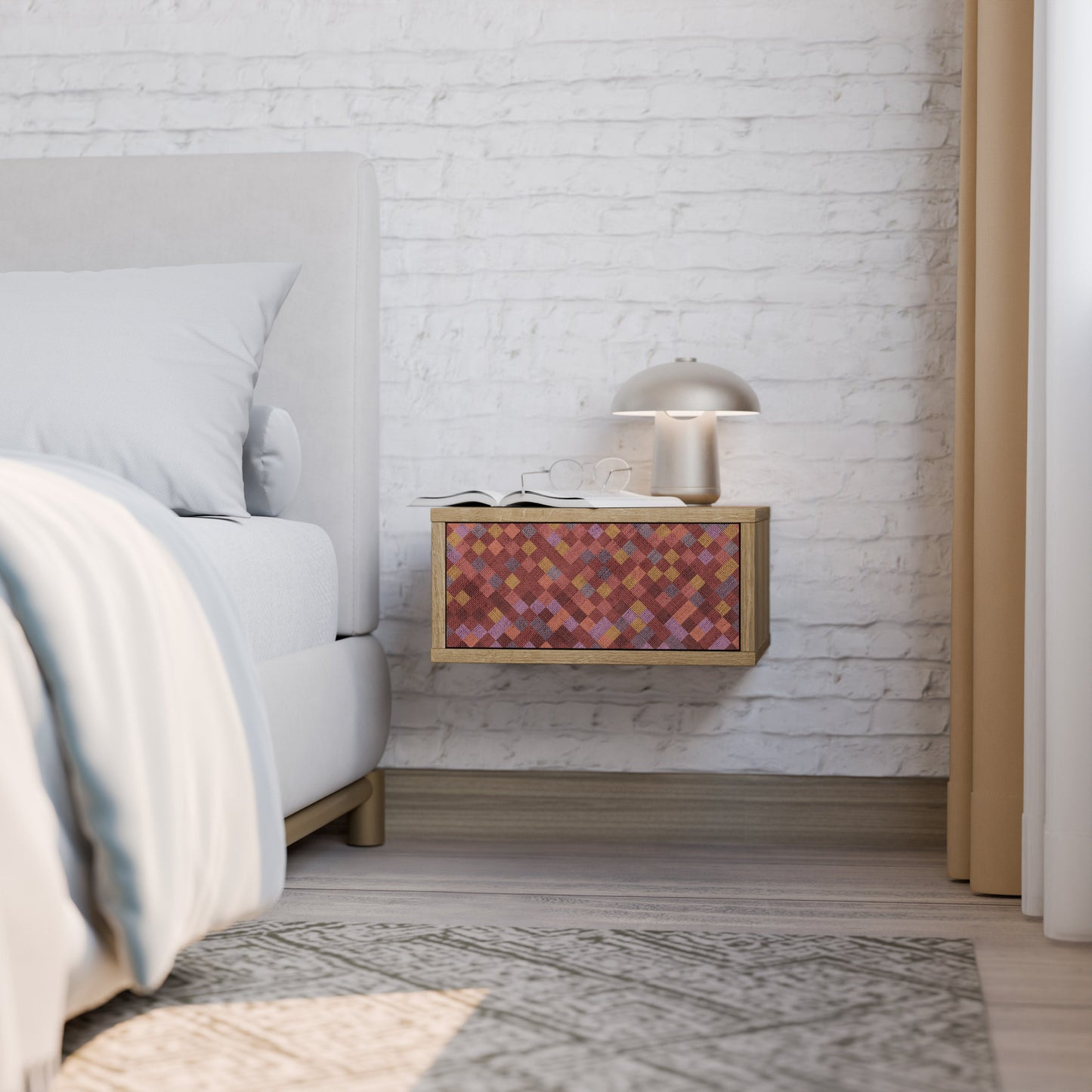 Comodino PAINTED SQUARES in effetto rovere