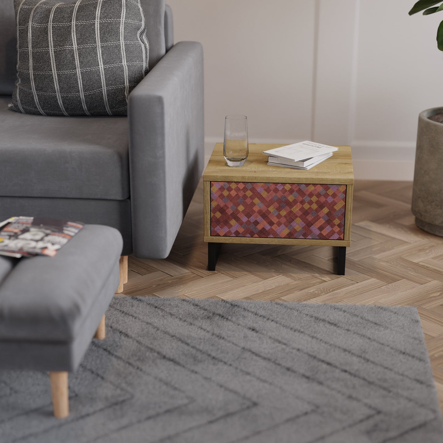 Comodino PAINTED SQUARES in effetto rovere