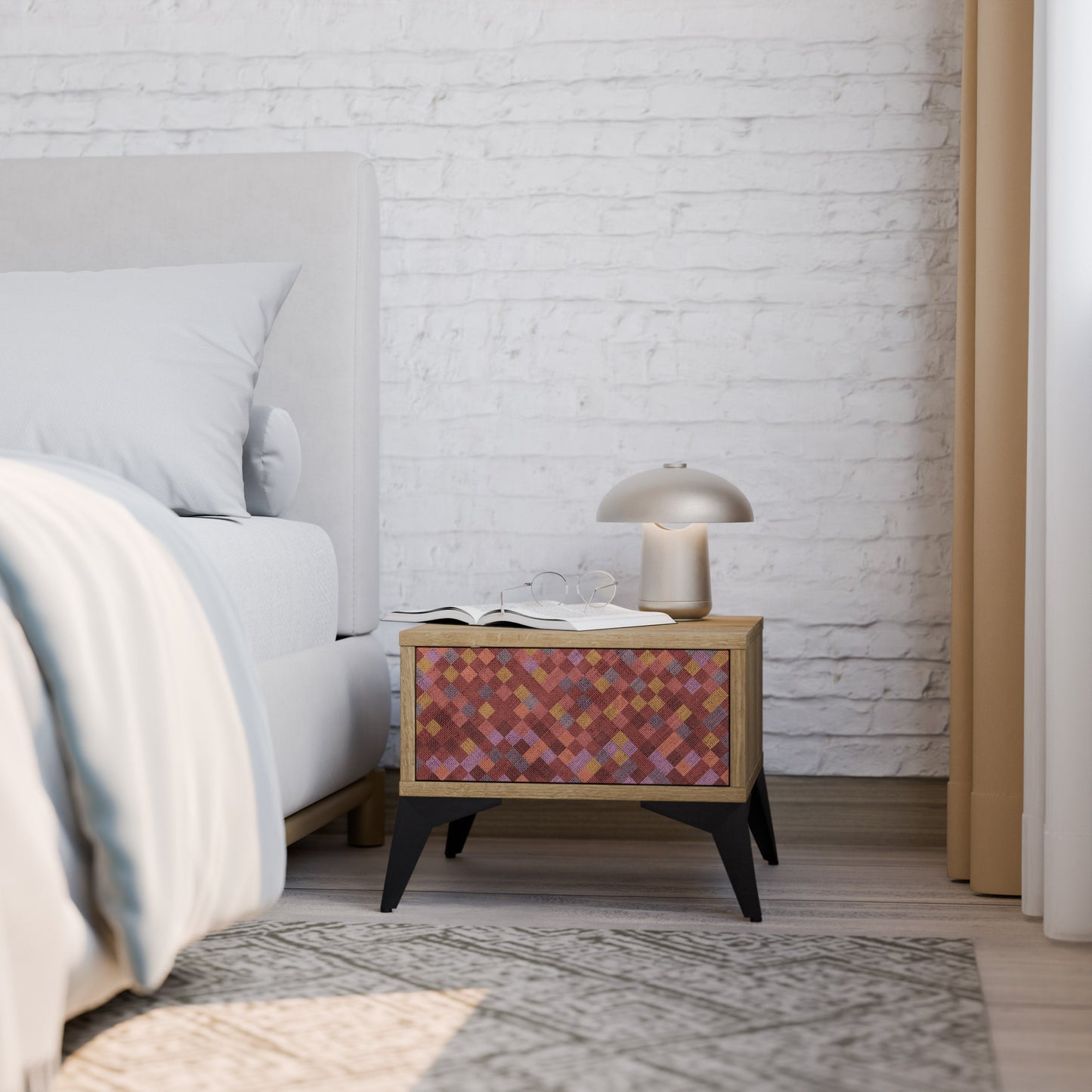 Comodino PAINTED SQUARES in effetto rovere