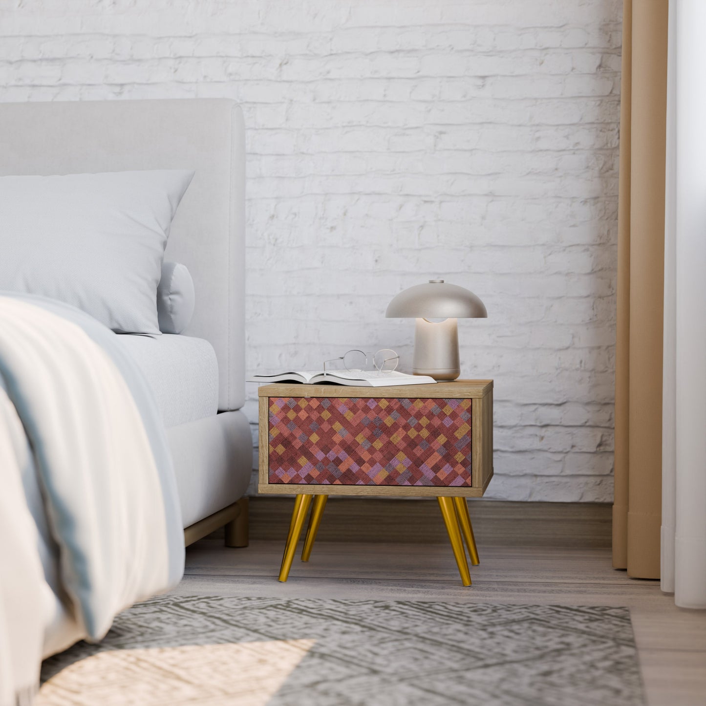 Comodino PAINTED SQUARES in effetto rovere