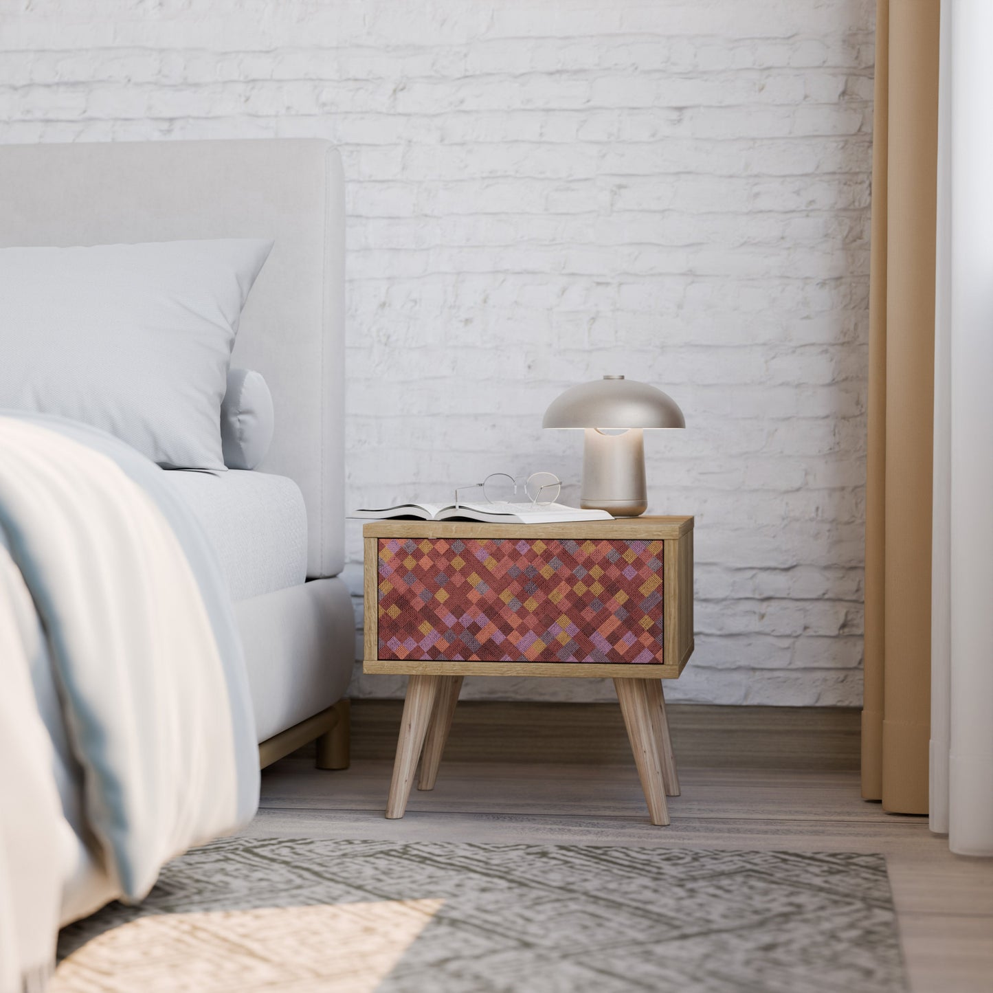 Comodino PAINTED SQUARES in effetto rovere