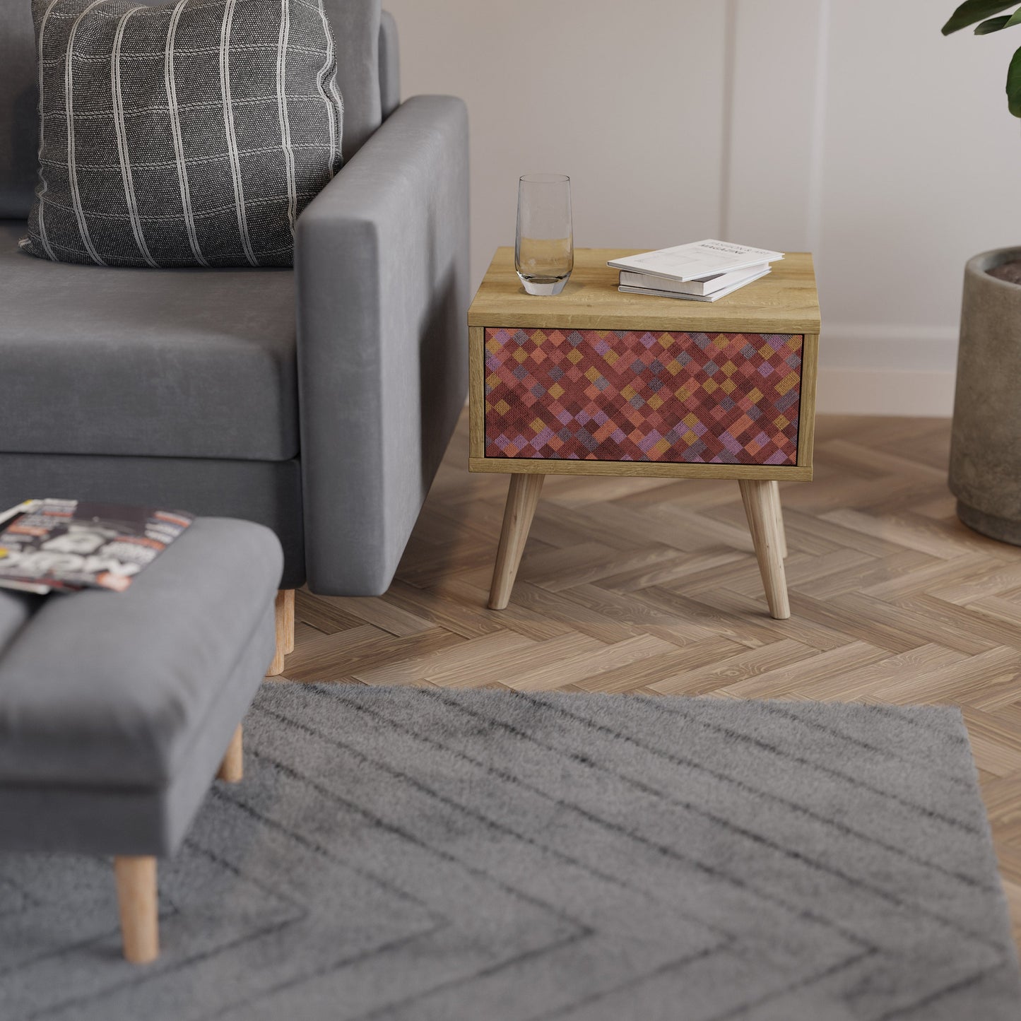 Comodino PAINTED SQUARES in effetto rovere