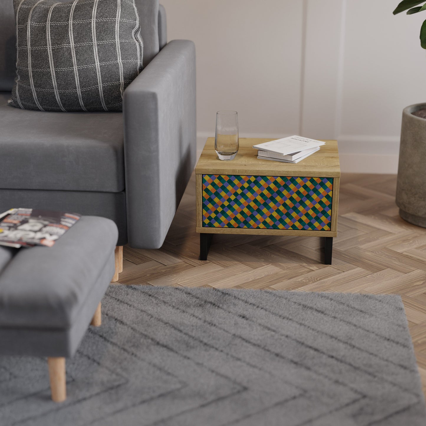 Comodino PAINTED SQUARES MIX effetto rovere