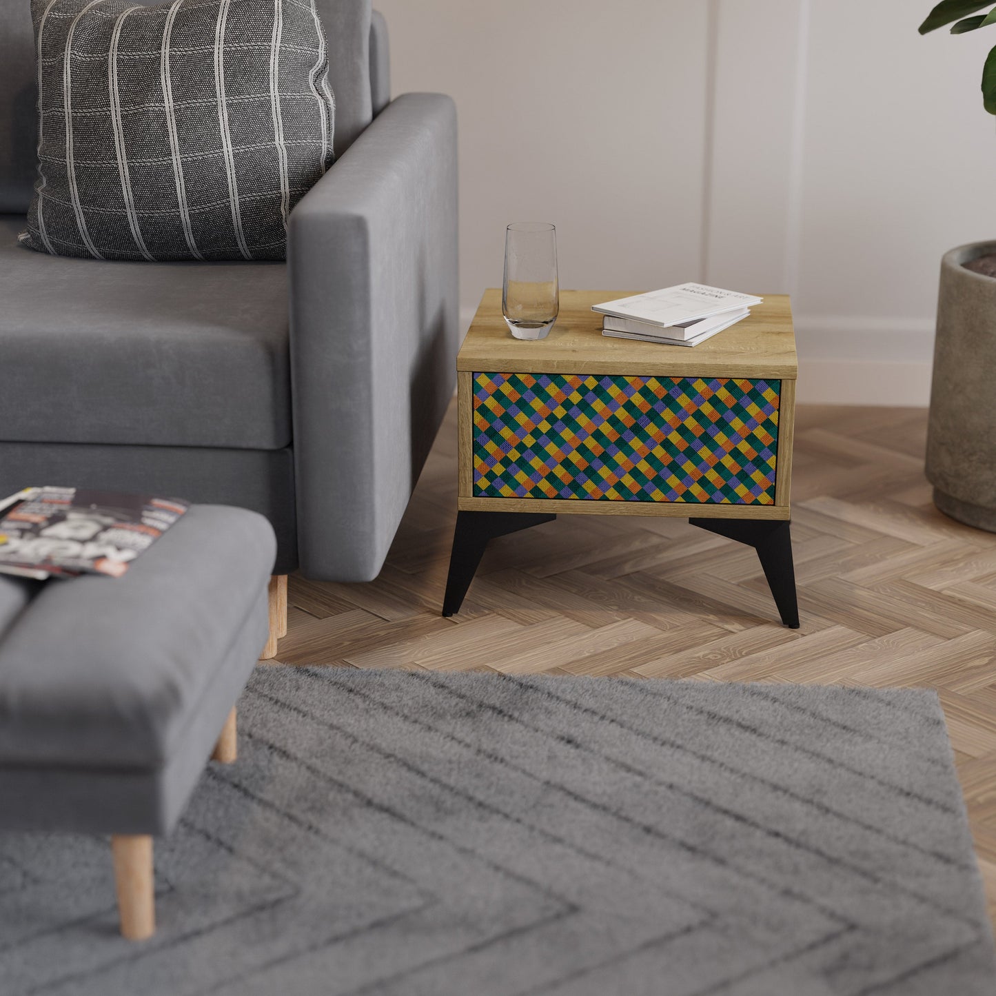 Comodino PAINTED SQUARES MIX effetto rovere