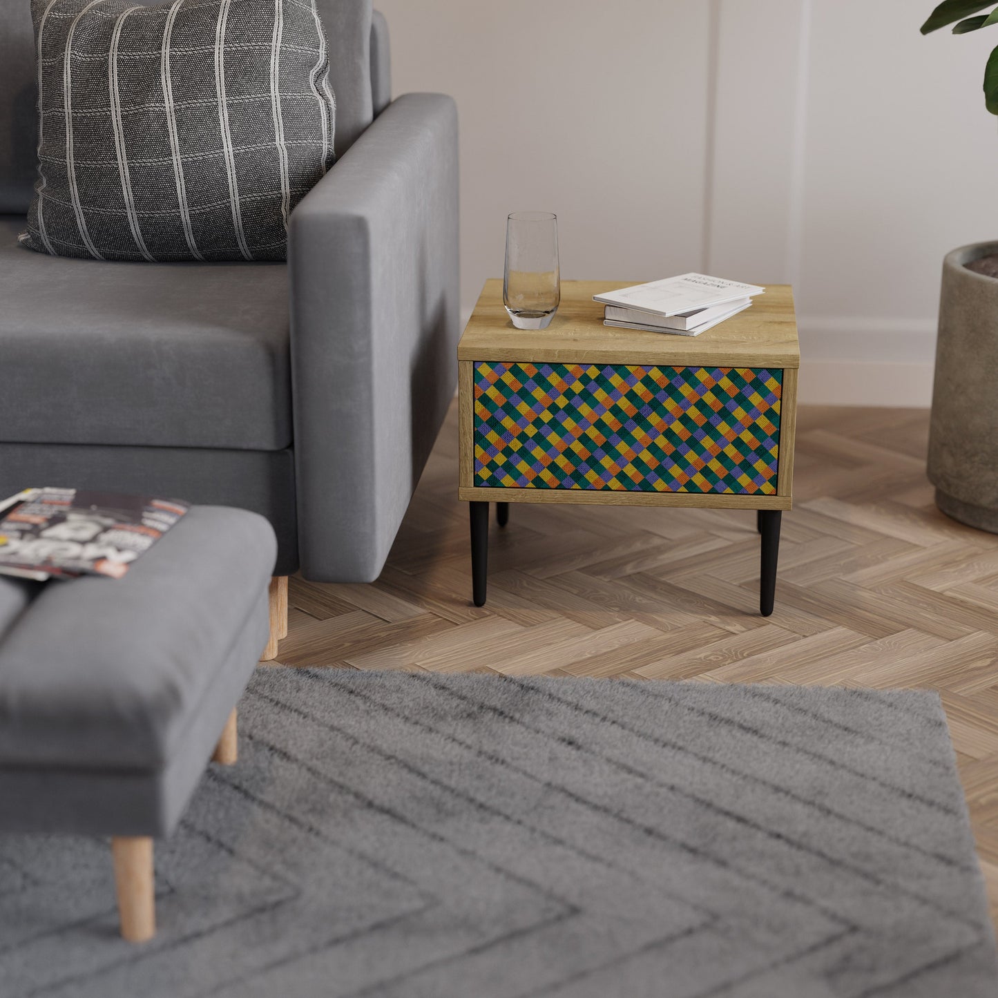 Comodino PAINTED SQUARES MIX effetto rovere