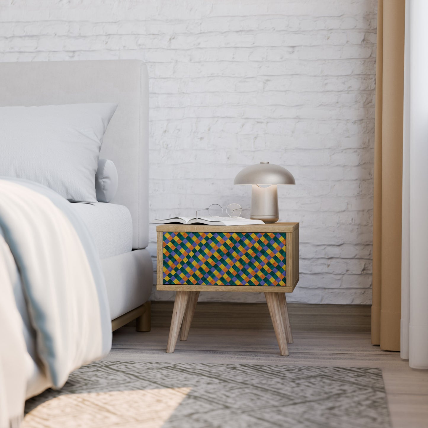 Comodino PAINTED SQUARES MIX effetto rovere