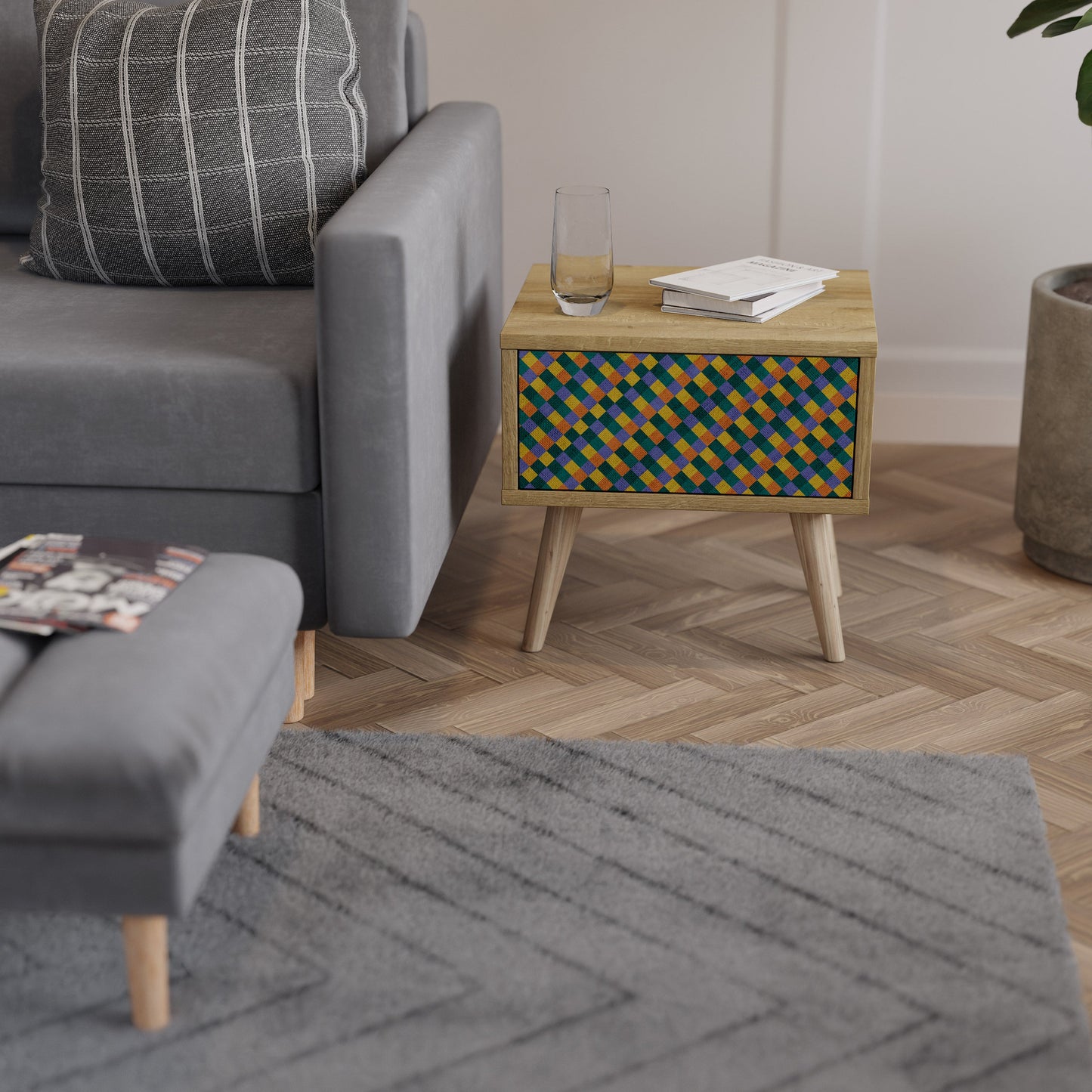 Comodino PAINTED SQUARES MIX effetto rovere