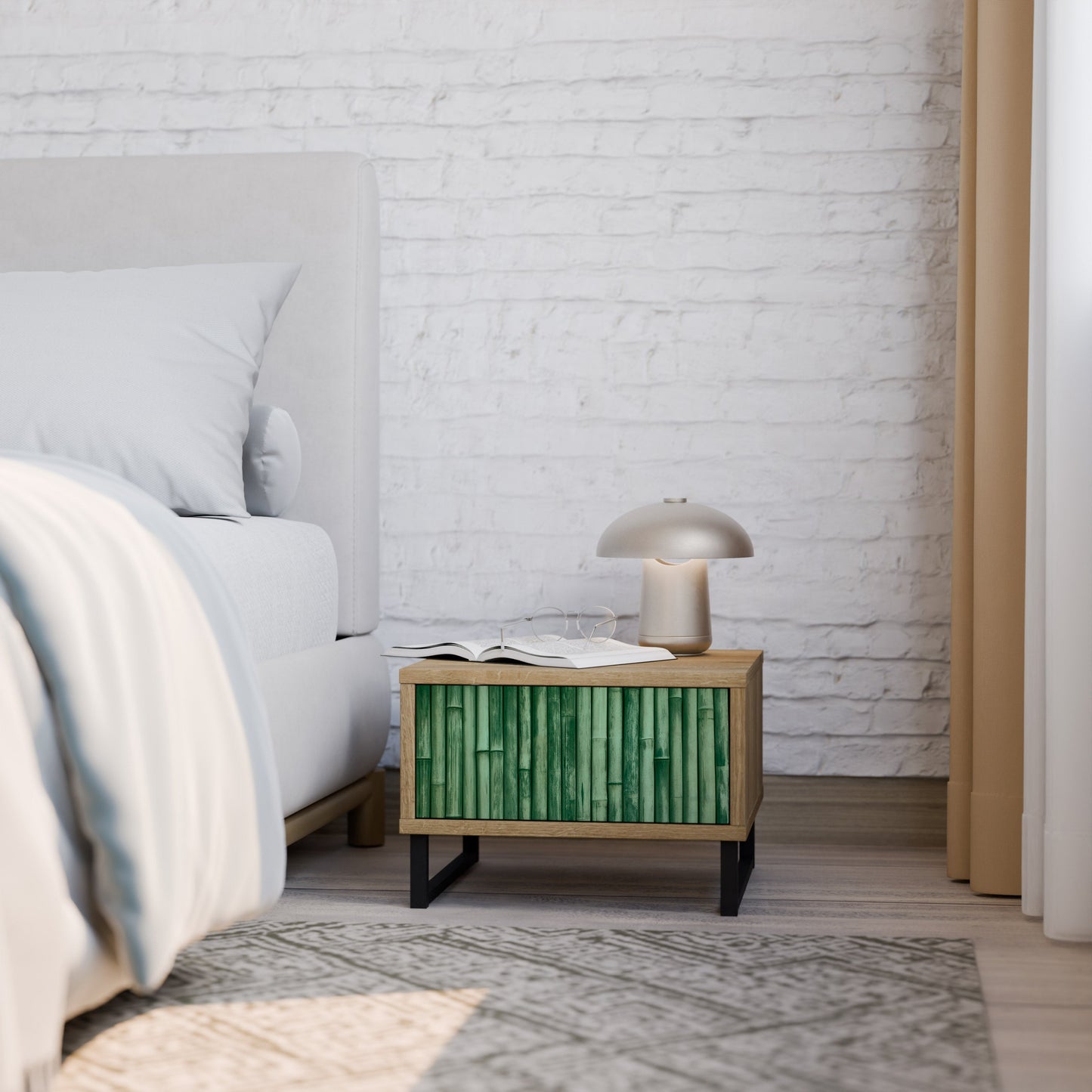 Comodino NATURAL GREEN in effetto rovere
