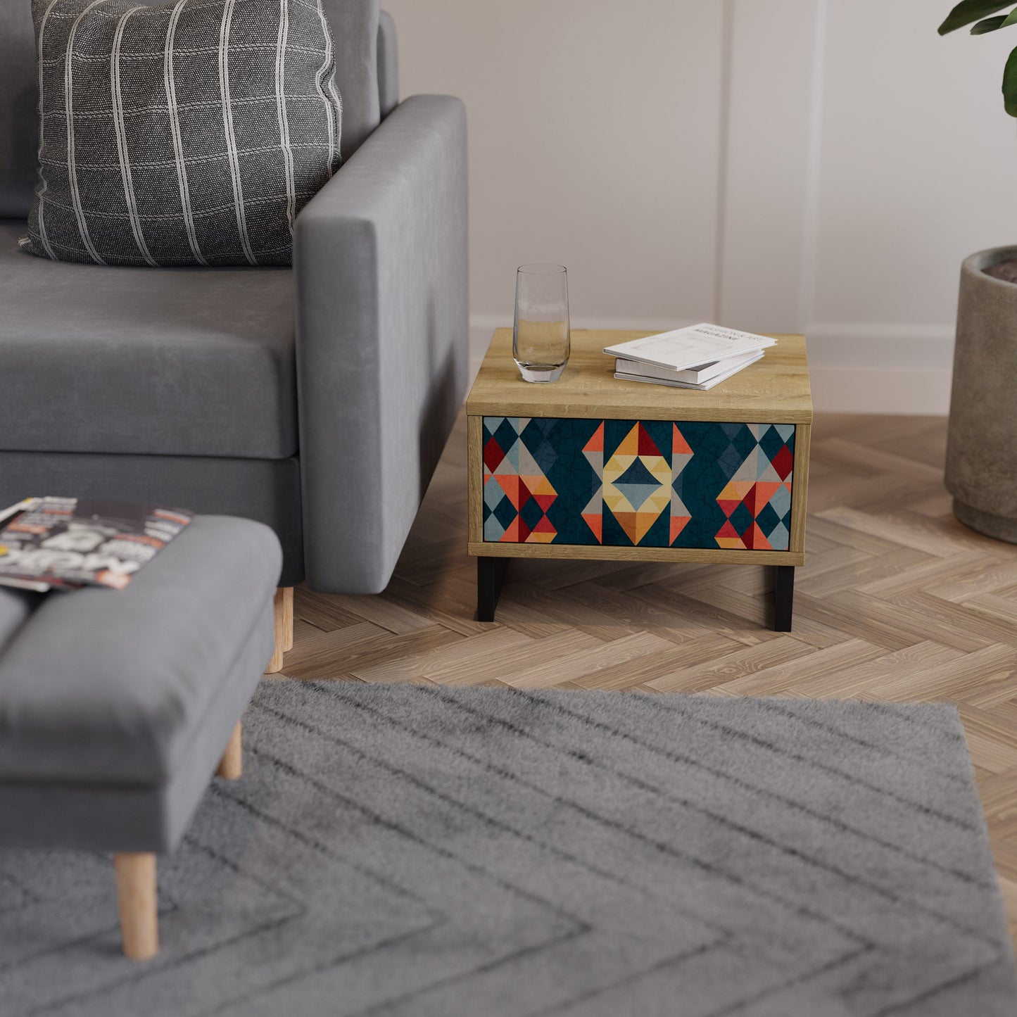 Comodino CRACKED ILLUSION in effetto rovere