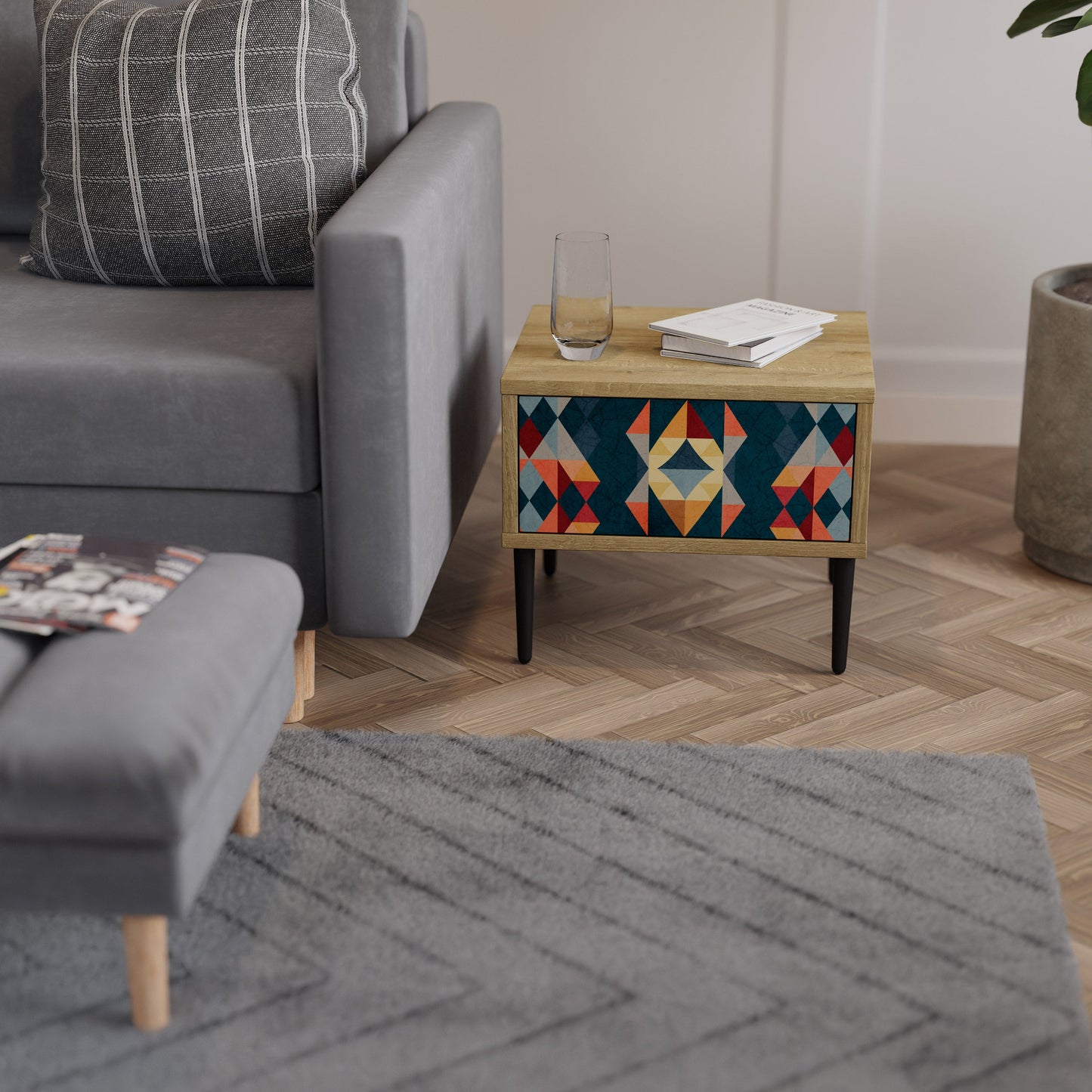 Comodino CRACKED ILLUSION in effetto rovere
