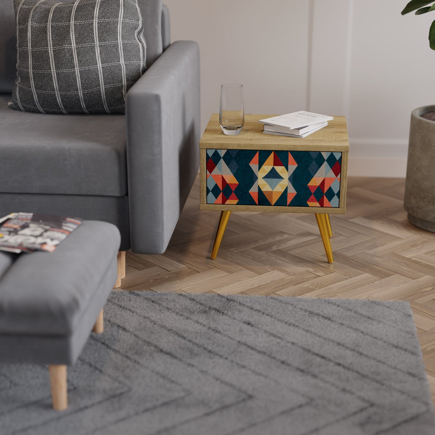 Comodino CRACKED ILLUSION in effetto rovere
