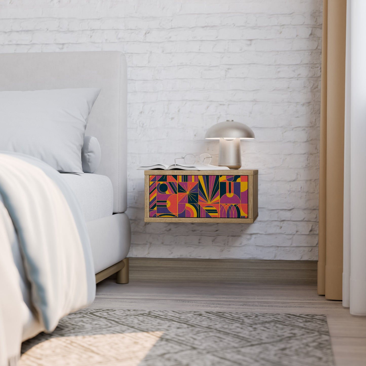 Comodino ELECTRIC PATTERNS in effetto rovere