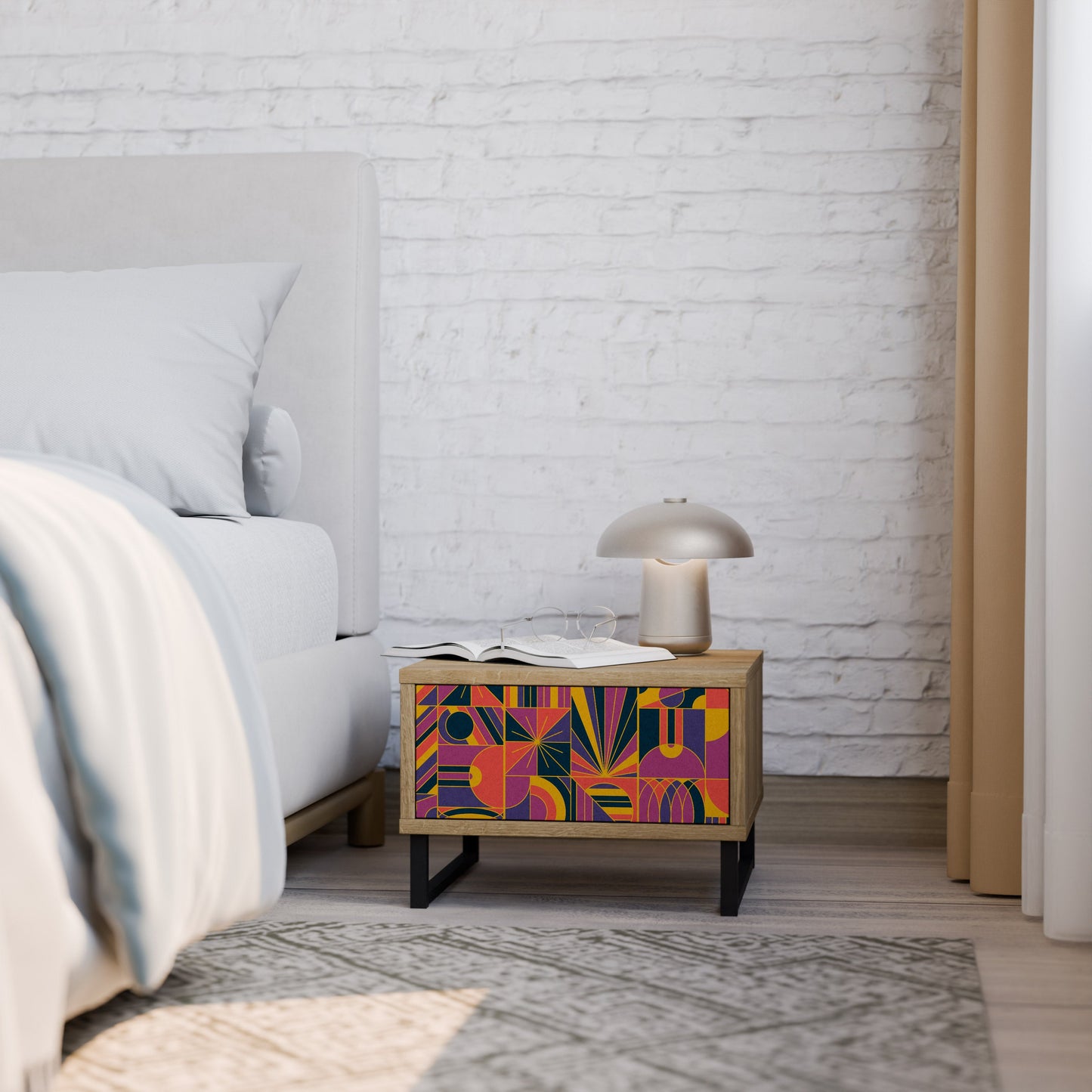 Comodino ELECTRIC PATTERNS in effetto rovere