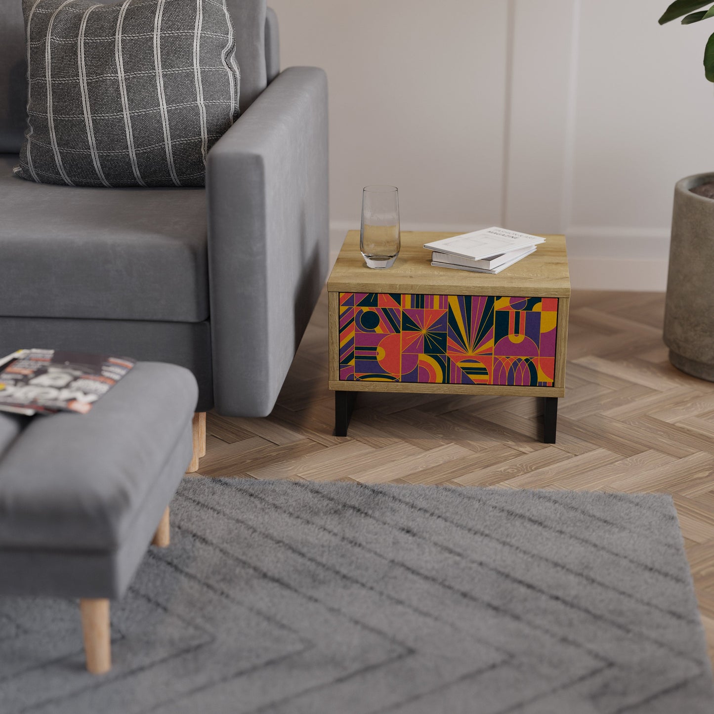 Comodino ELECTRIC PATTERNS in effetto rovere
