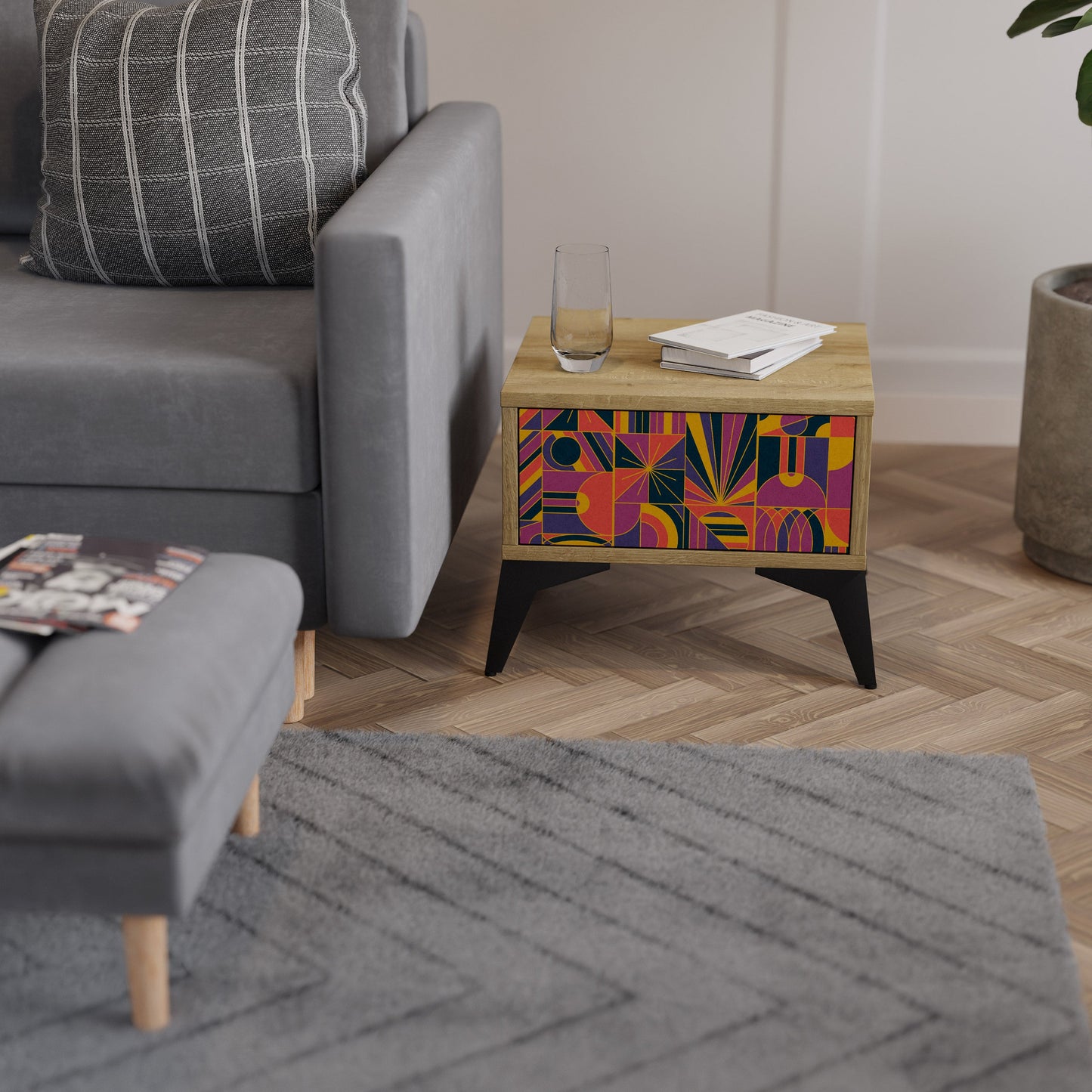 Comodino ELECTRIC PATTERNS in effetto rovere
